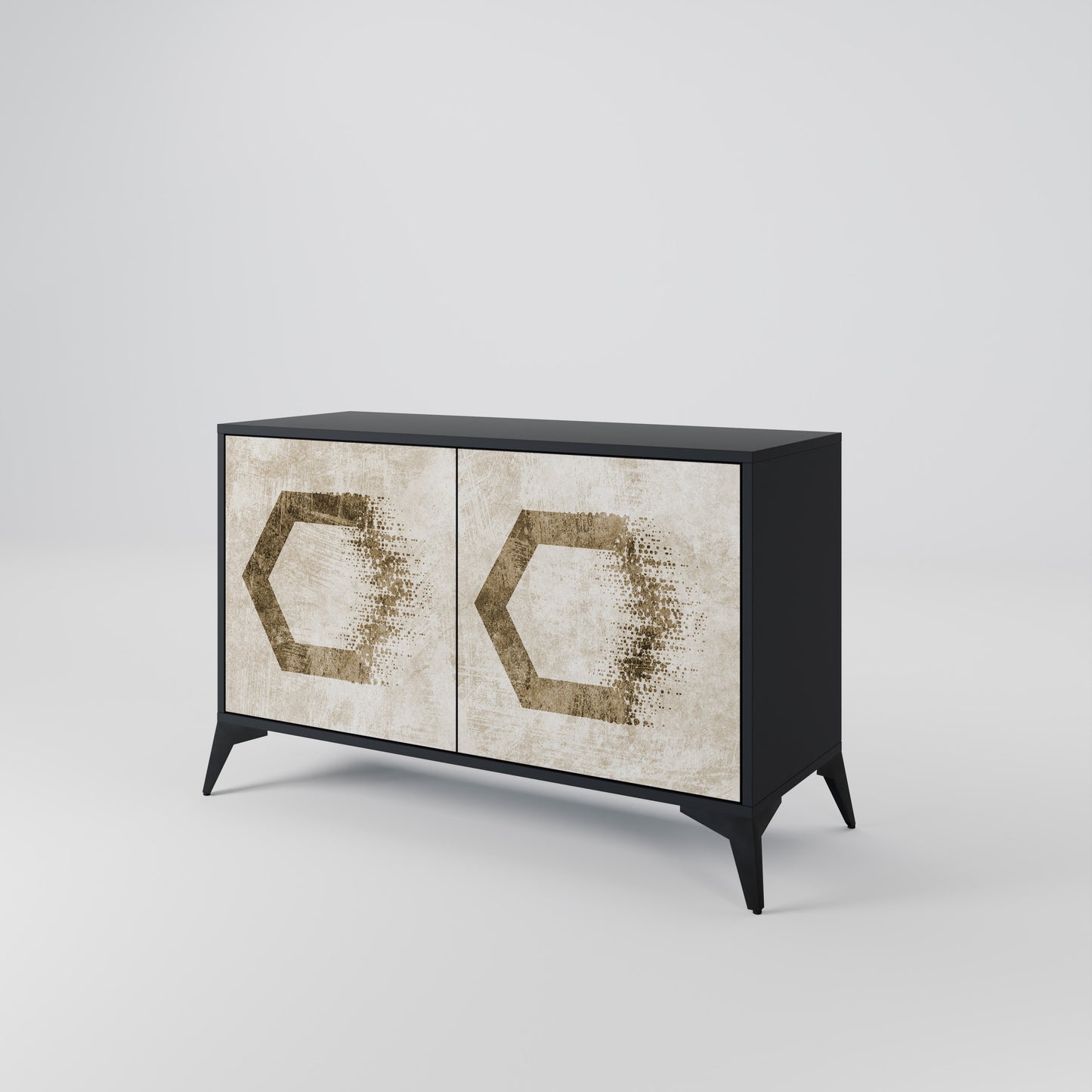 HEXAGONAL FORM 2-Dörrars skänk i svart finish