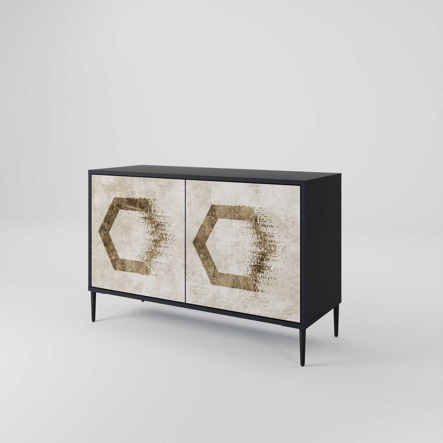 HEXAGONAL FORM 2-Dörrars skänk i svart finish