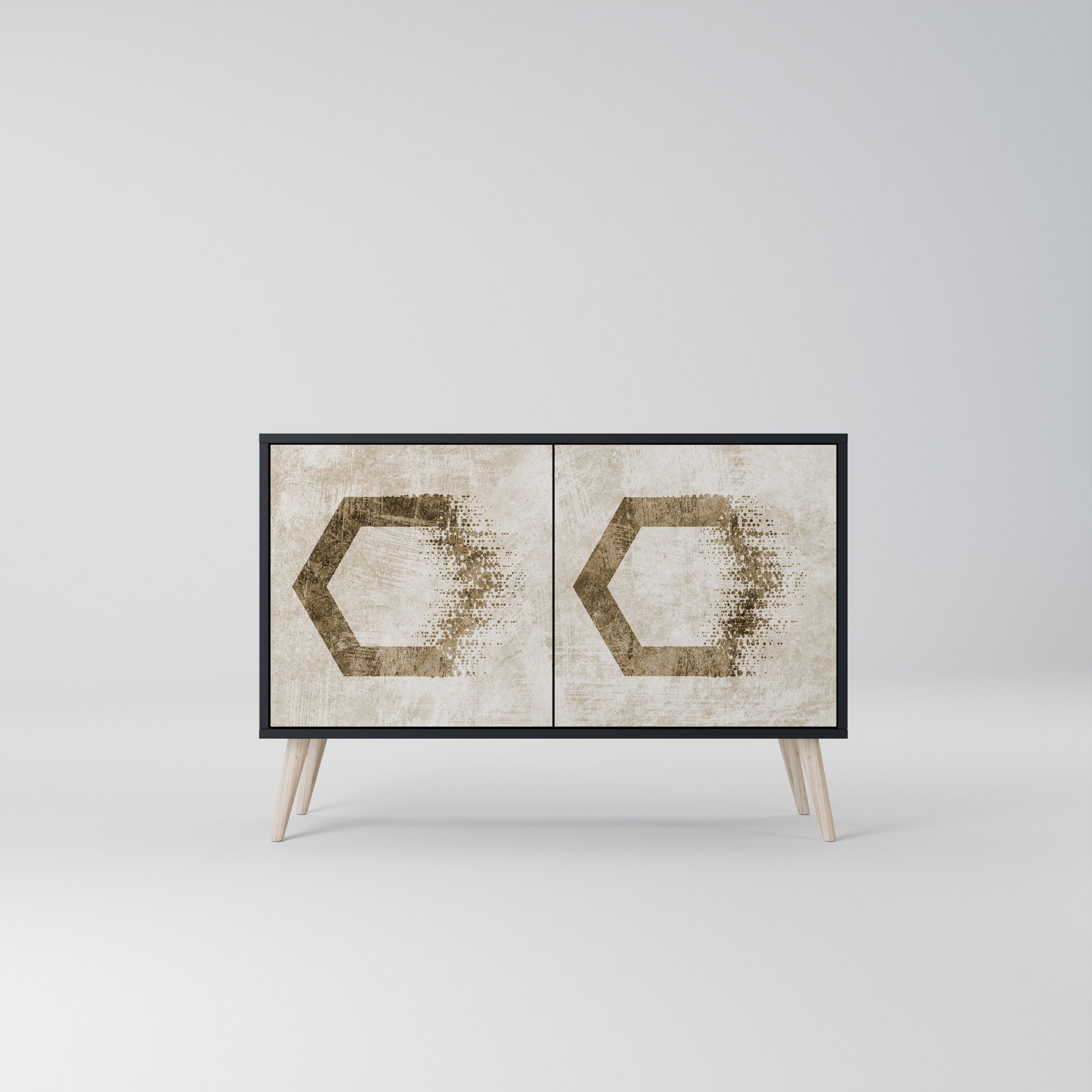HEXAGONAL FORM 2-Dörrars skänk i svart finish