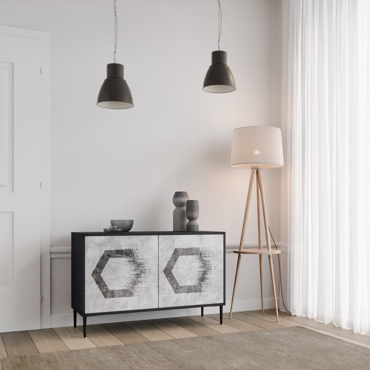 HEXAGONAL FIGURES Skänk med två dörrar
