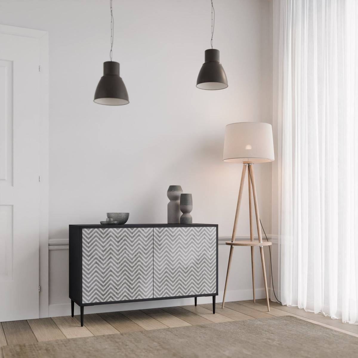 CONCRETE ZIG ZAG Skänk med två dörrar