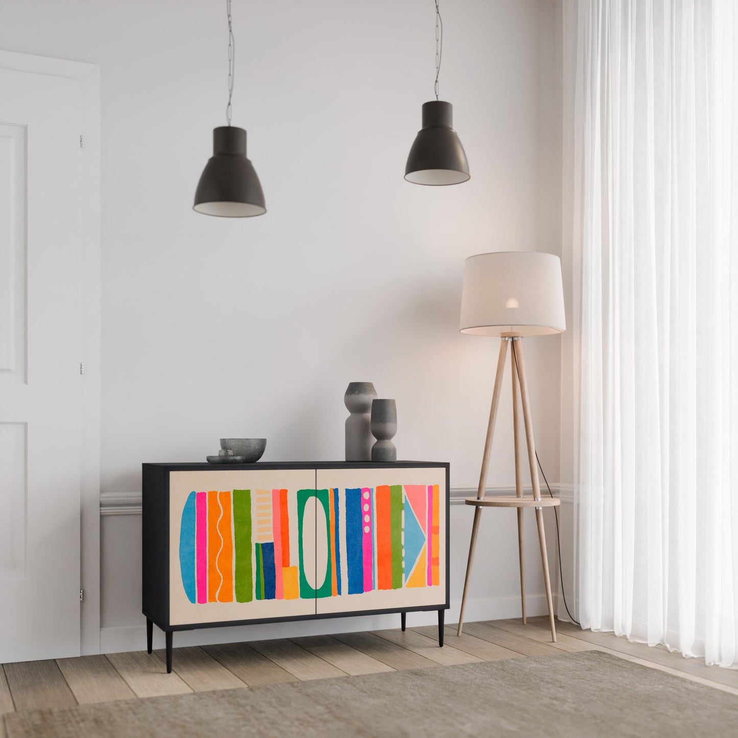 GEOMETRIC SHINE 2-dörrars skänk i svart finish