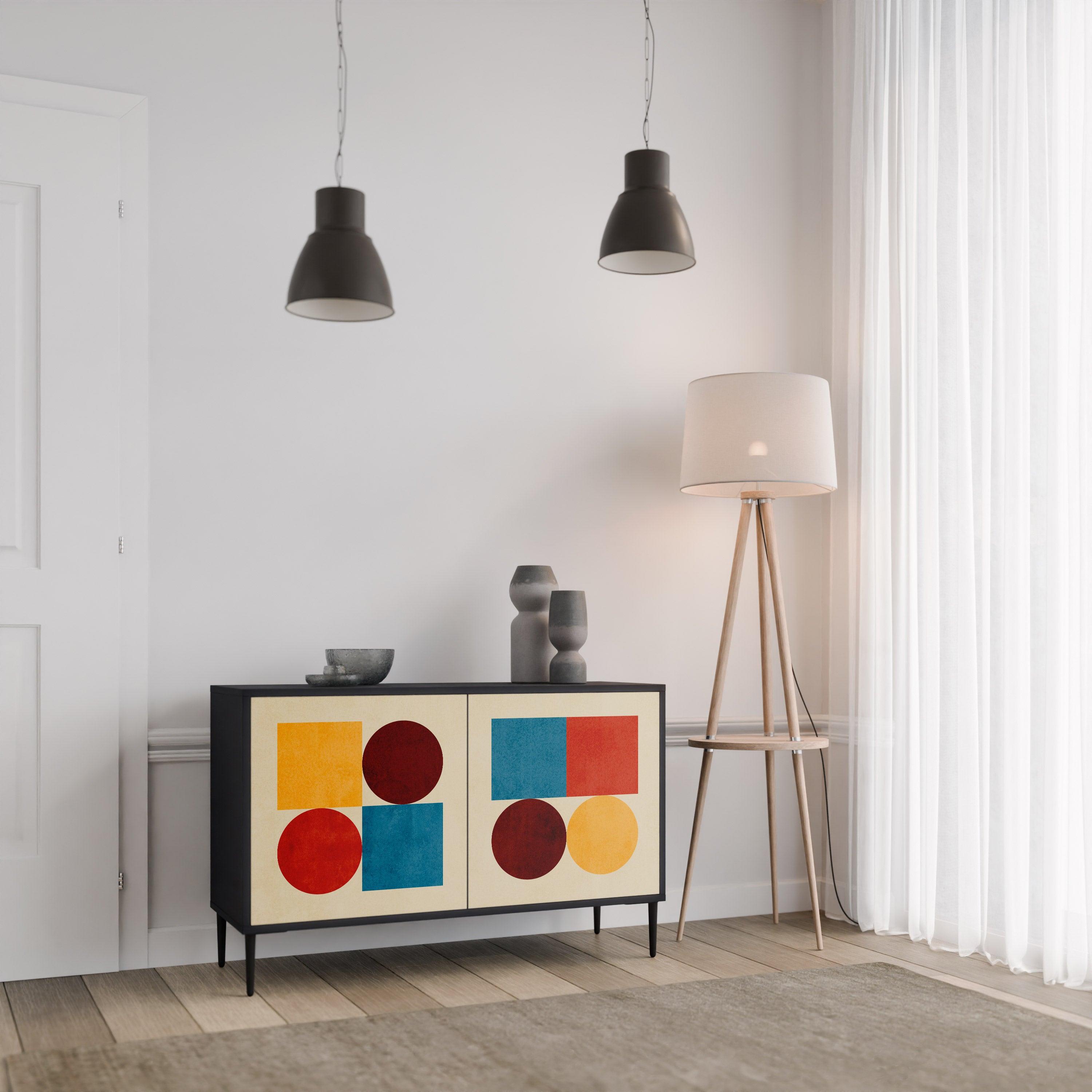 GEOMETRIC PUZZLE 2-dörrars skänk i svart finish
