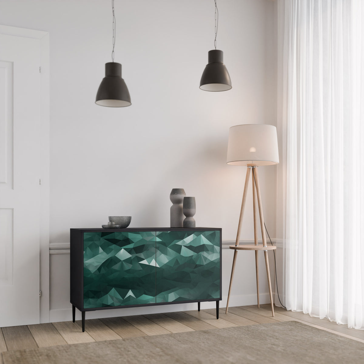 POLYGONAL FLOATING Skänk med två dörrar