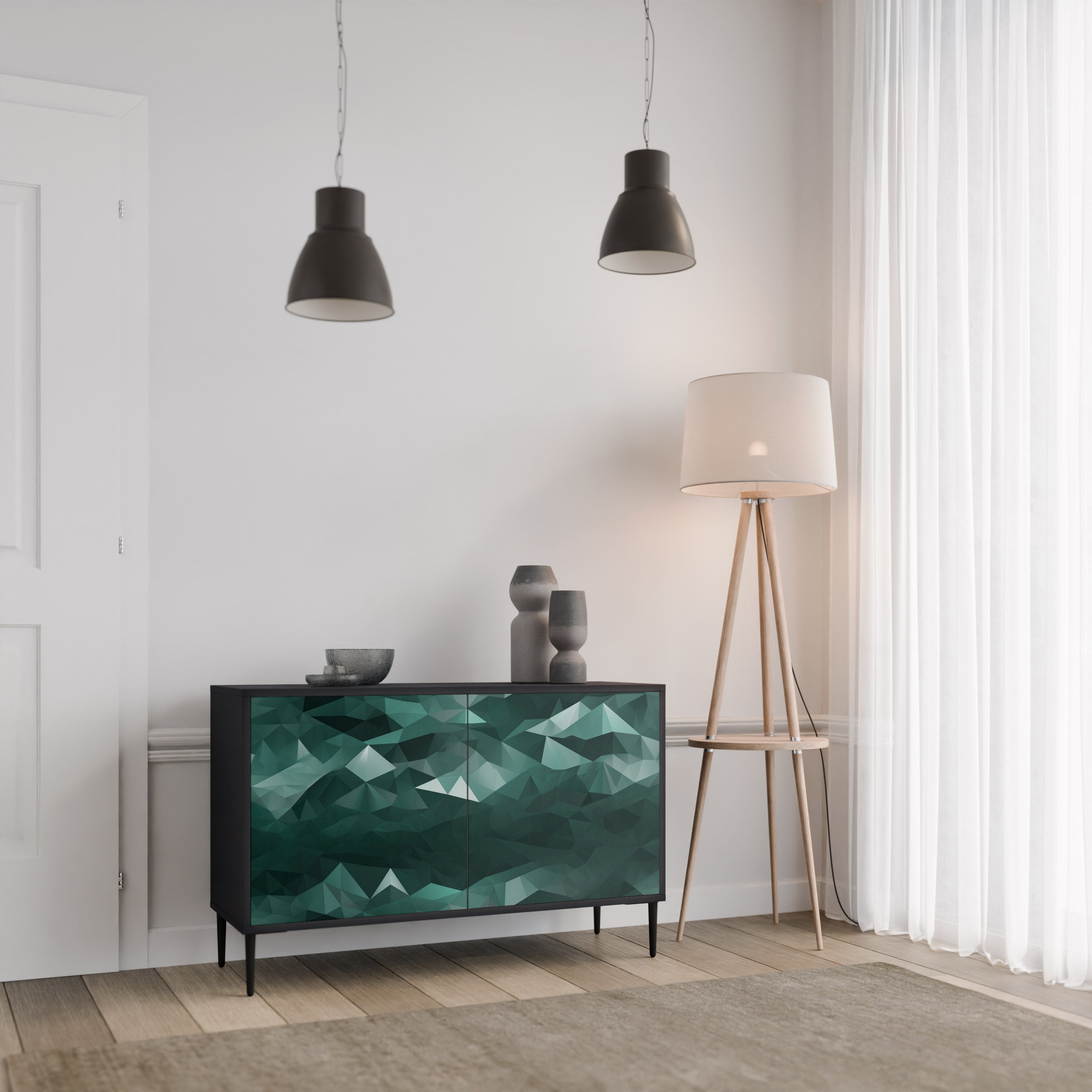 POLYGONAL FLYTANDE 2-dörrars skänk i svart finish