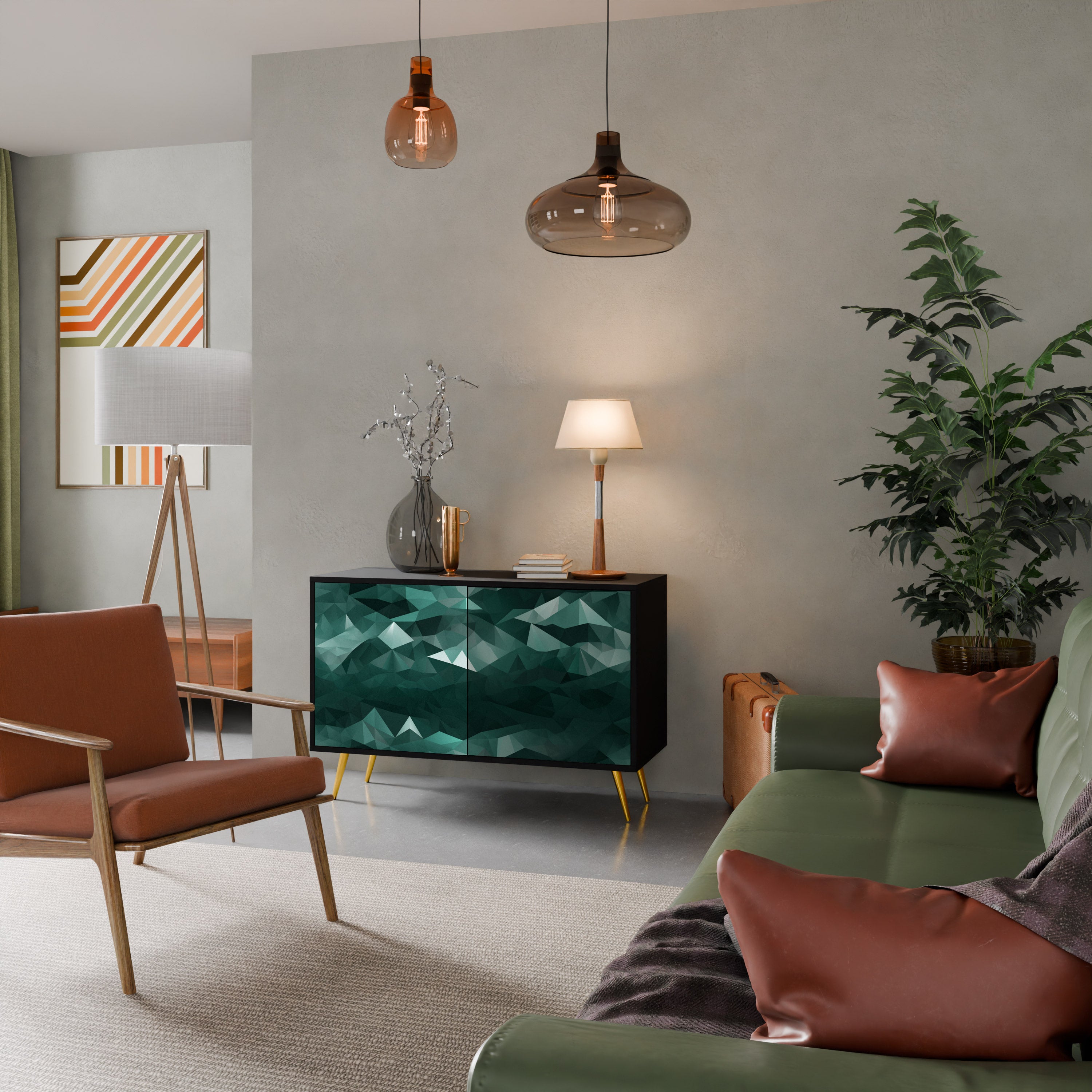 POLYGONAL FLYTANDE 2-dörrars skänk i svart finish