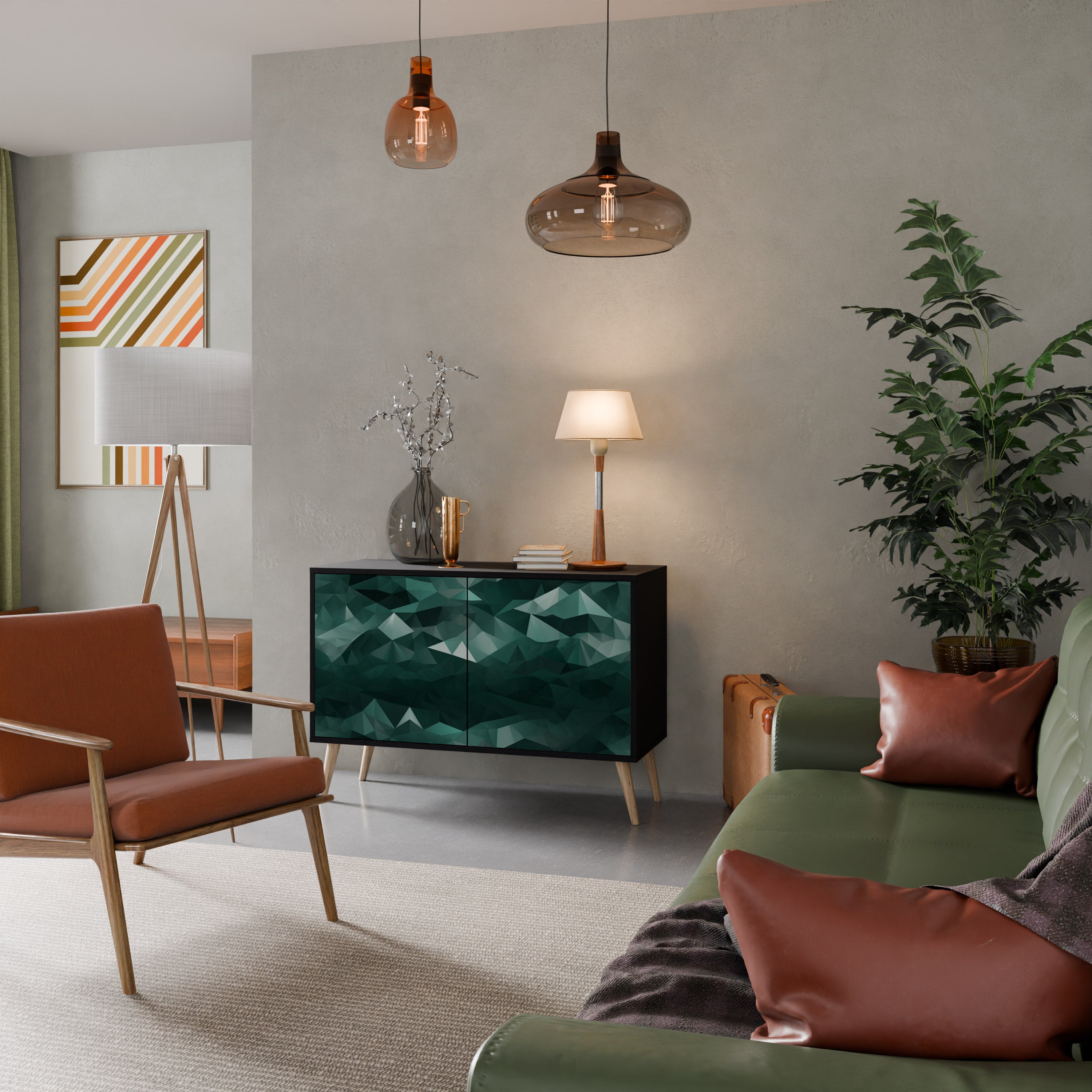 POLYGONAL FLYTANDE 2-dörrars skänk i svart finish
