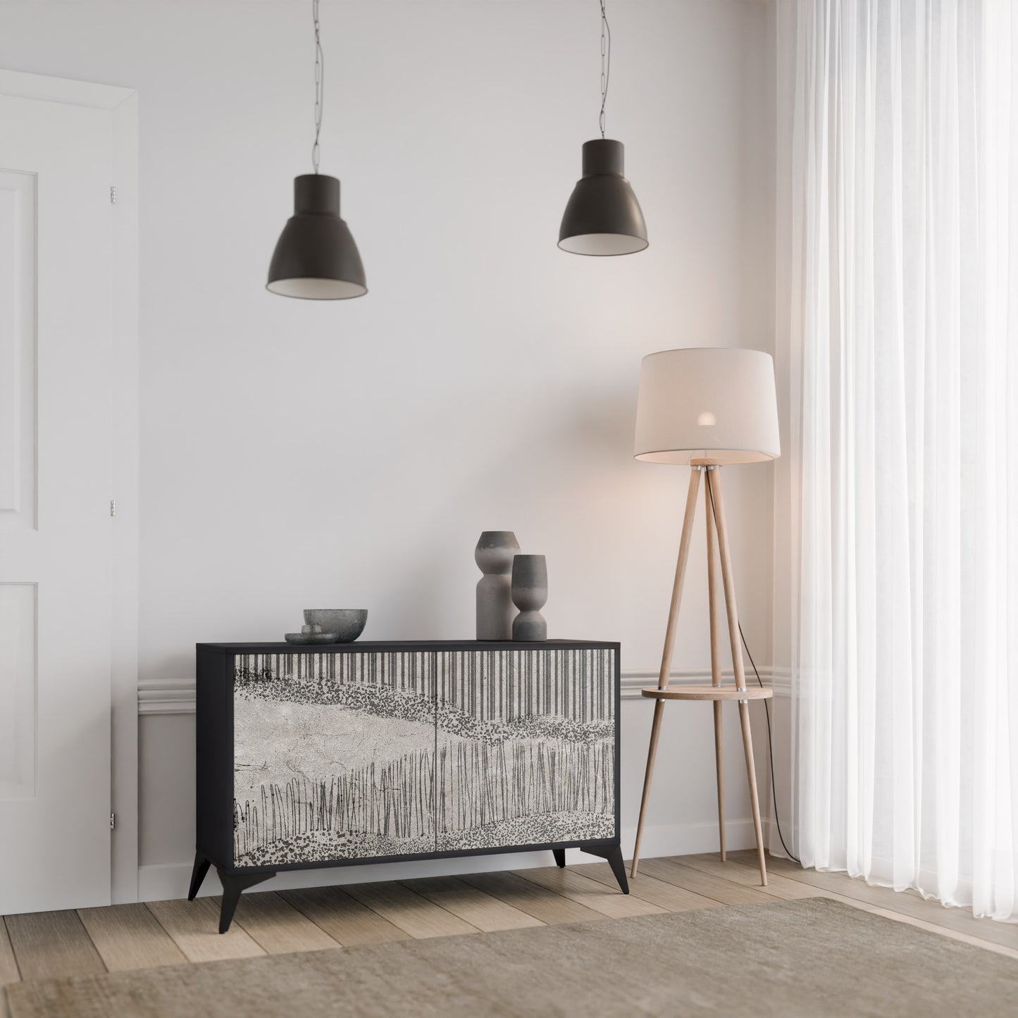GRAIN LINES 2-Door Sideboard in Black Finish