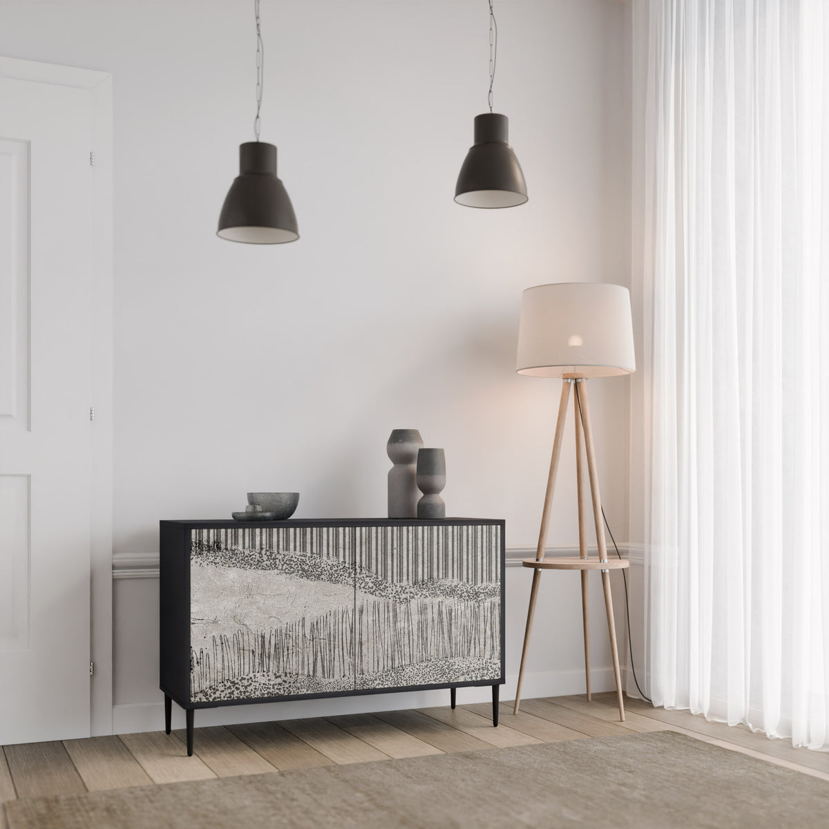 GRAIN LINES Skänk med två dörrar