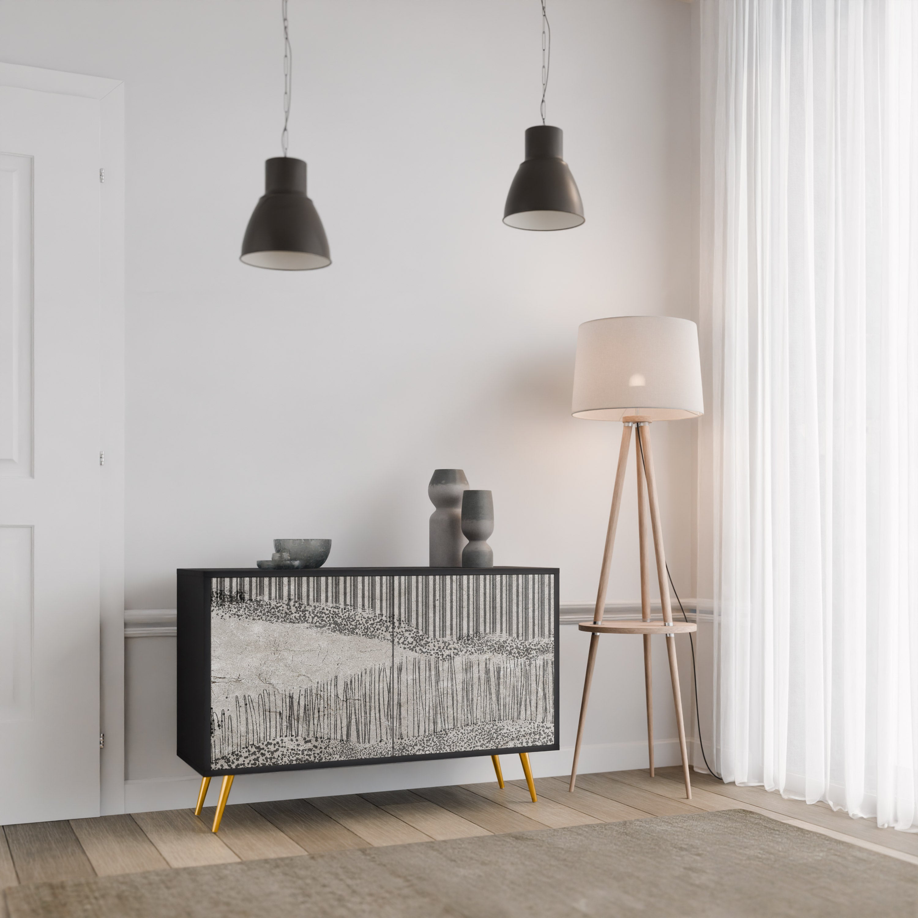 GRAIN LINES 2-dörrars skänk i svart finish