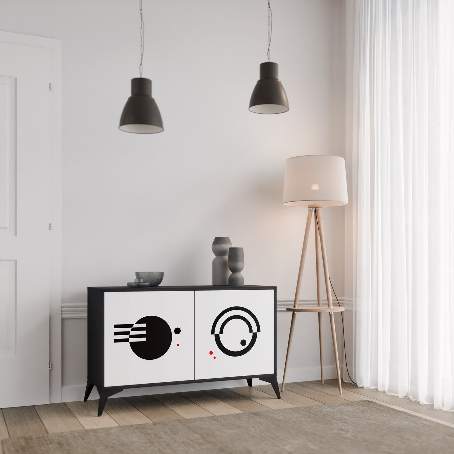 BLACK AND WHITE COMBINATION 2-Door Sideboard in Black Finish