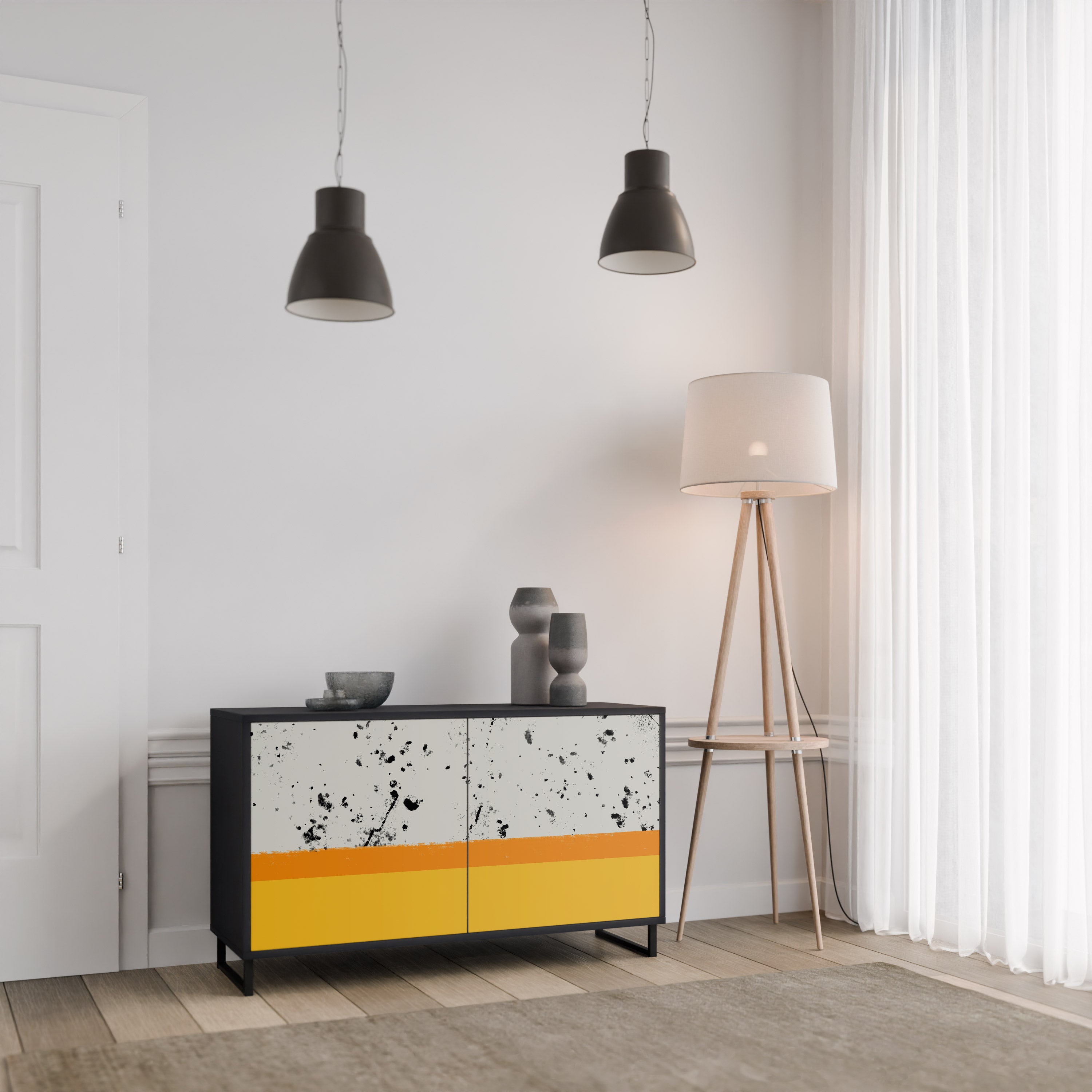 FÄRGAD AV ORANGE 2-dörrars skänk i svart finish