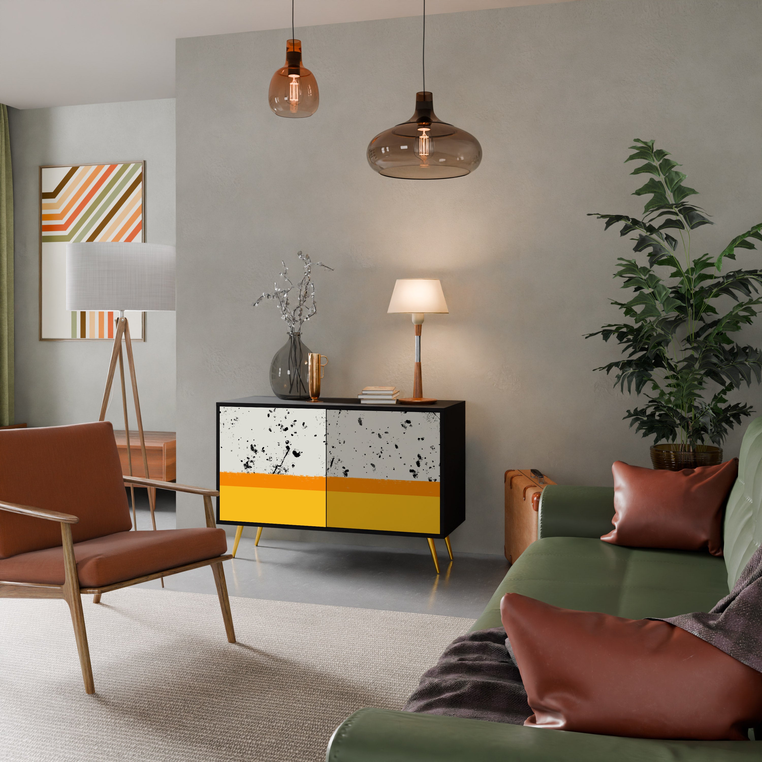 FÄRGAD AV ORANGE 2-dörrars skänk i svart finish