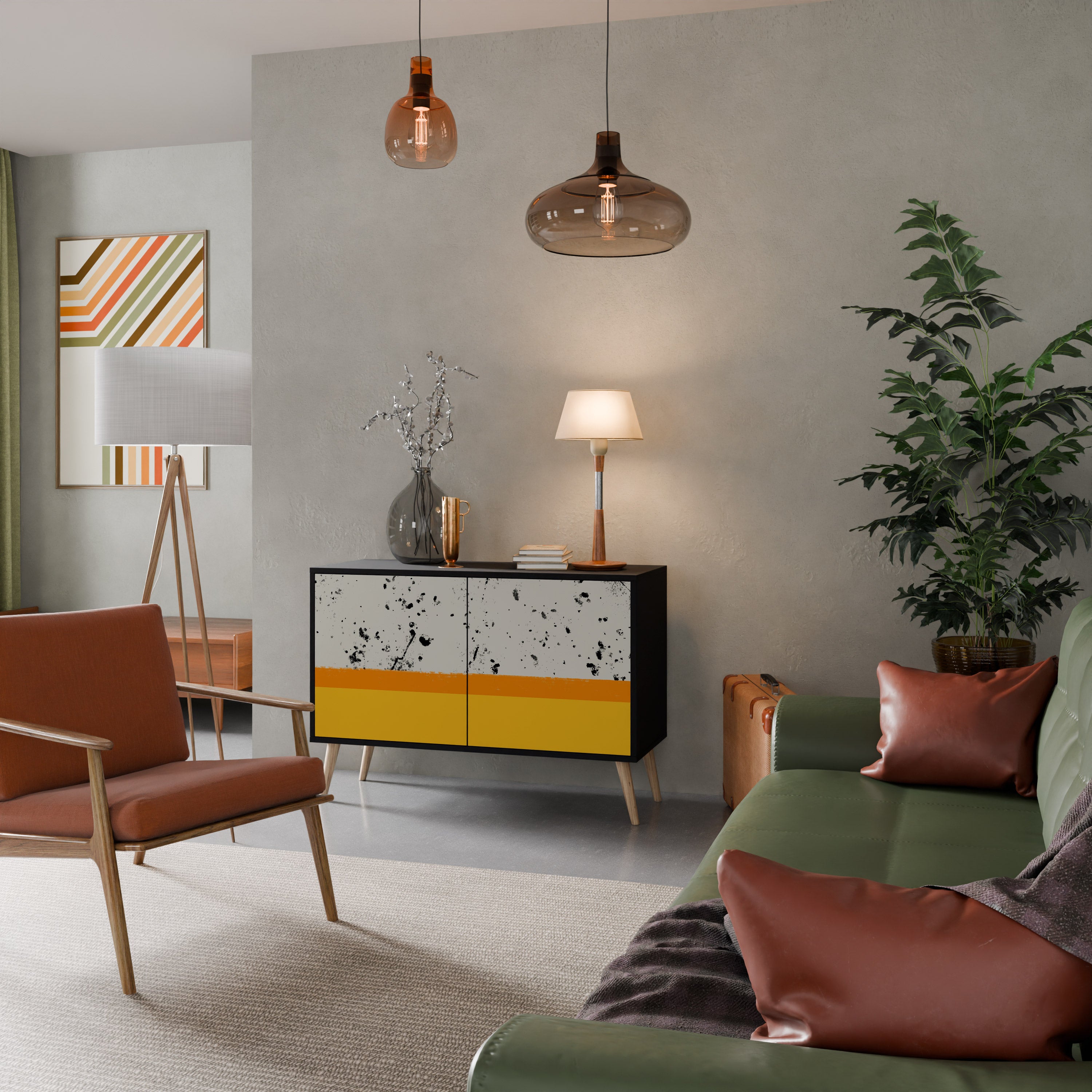 FÄRGAD AV ORANGE 2-dörrars skänk i svart finish