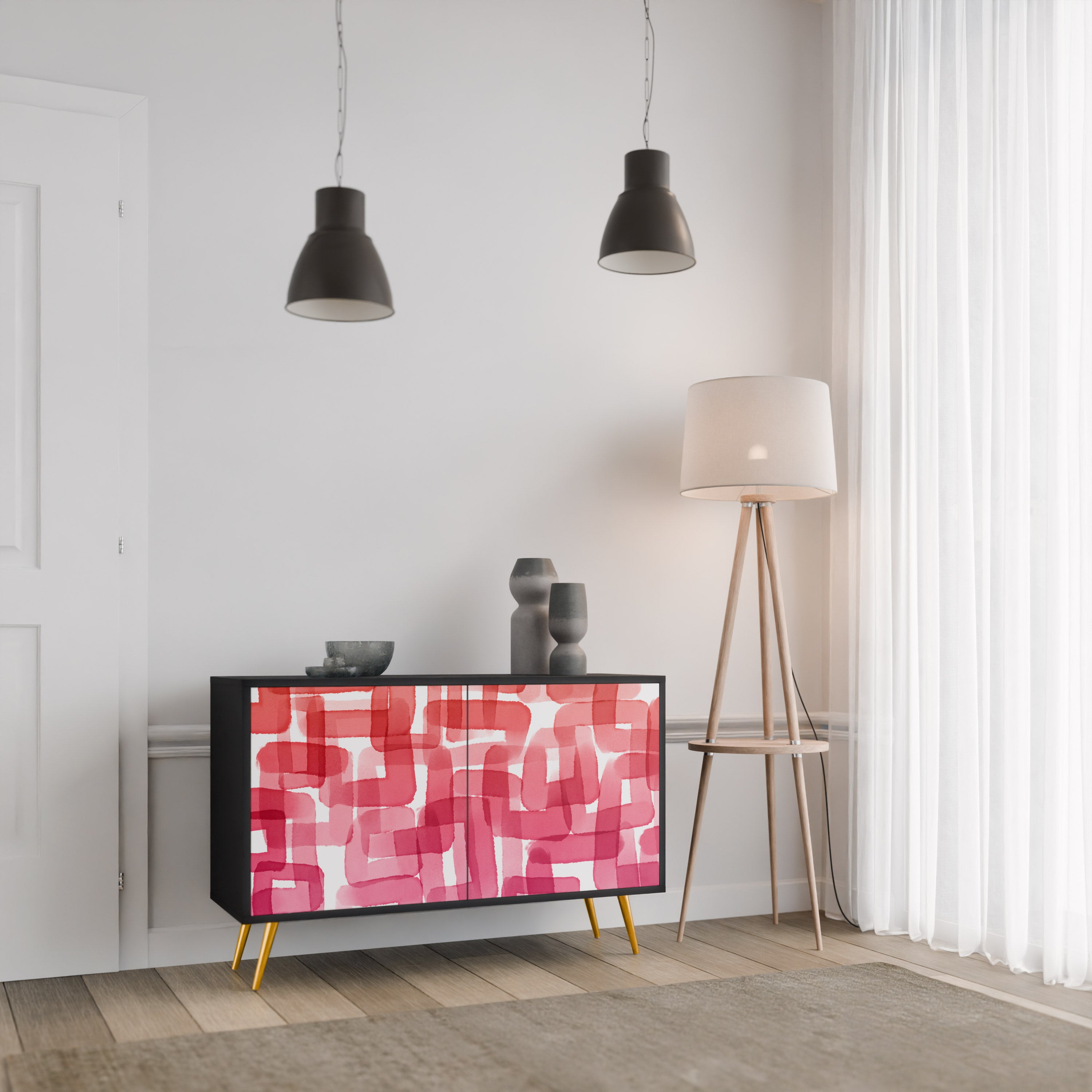 KALEIDOSKOPISK KUBISM 2-dörrars skänk i svart finish