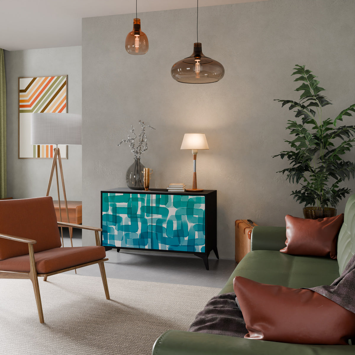 TURQUOISE RECTANGLES Skänk med två dörrar