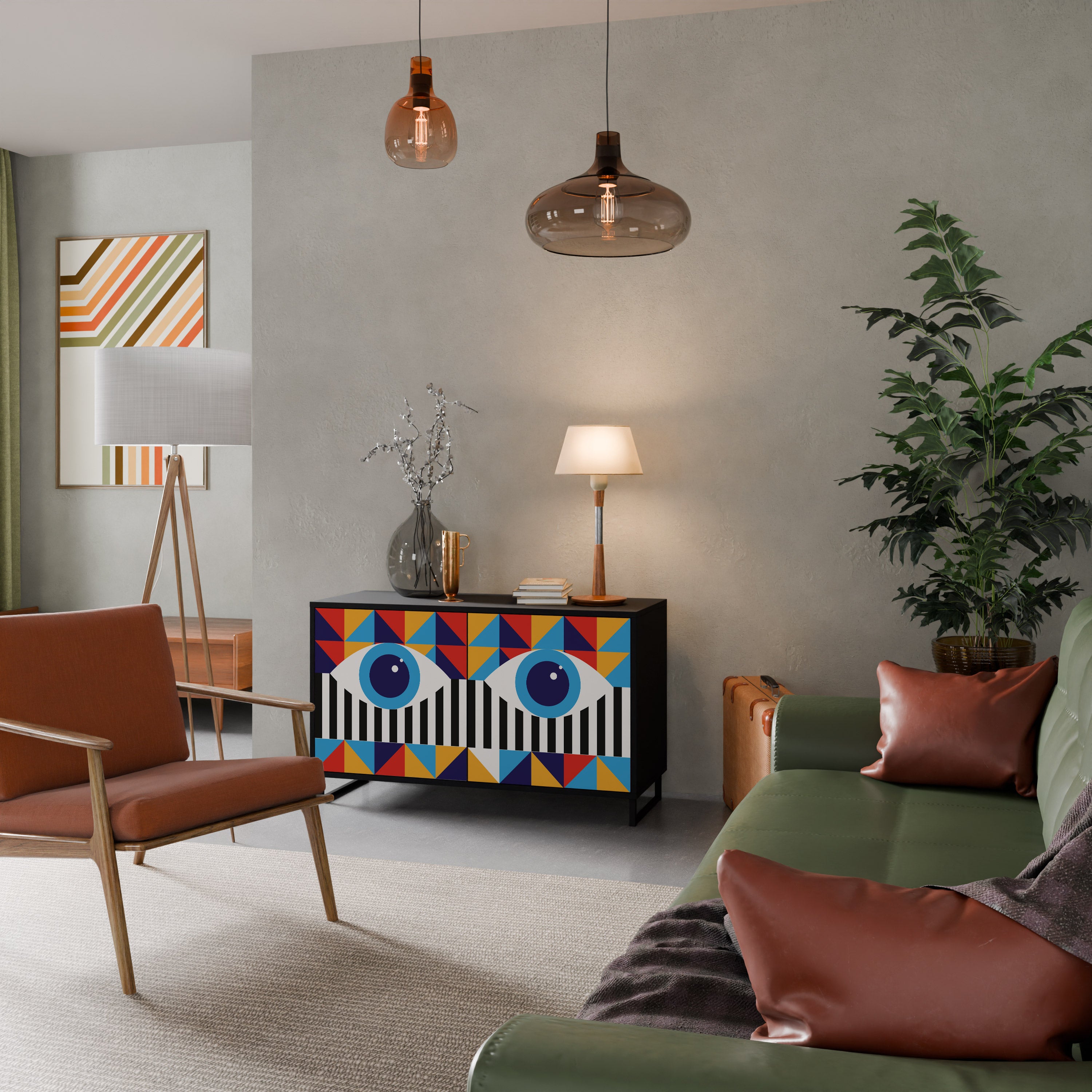 ABSTRAKTION OCH GEOMETRI 2-dörrars skänk i svart finish