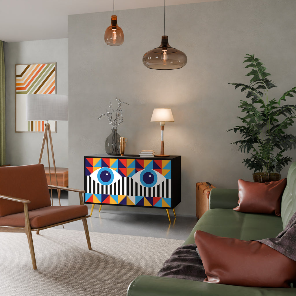 ABSTRAKTION OCH GEOMETRI 2-dörrars skänk i svart finish