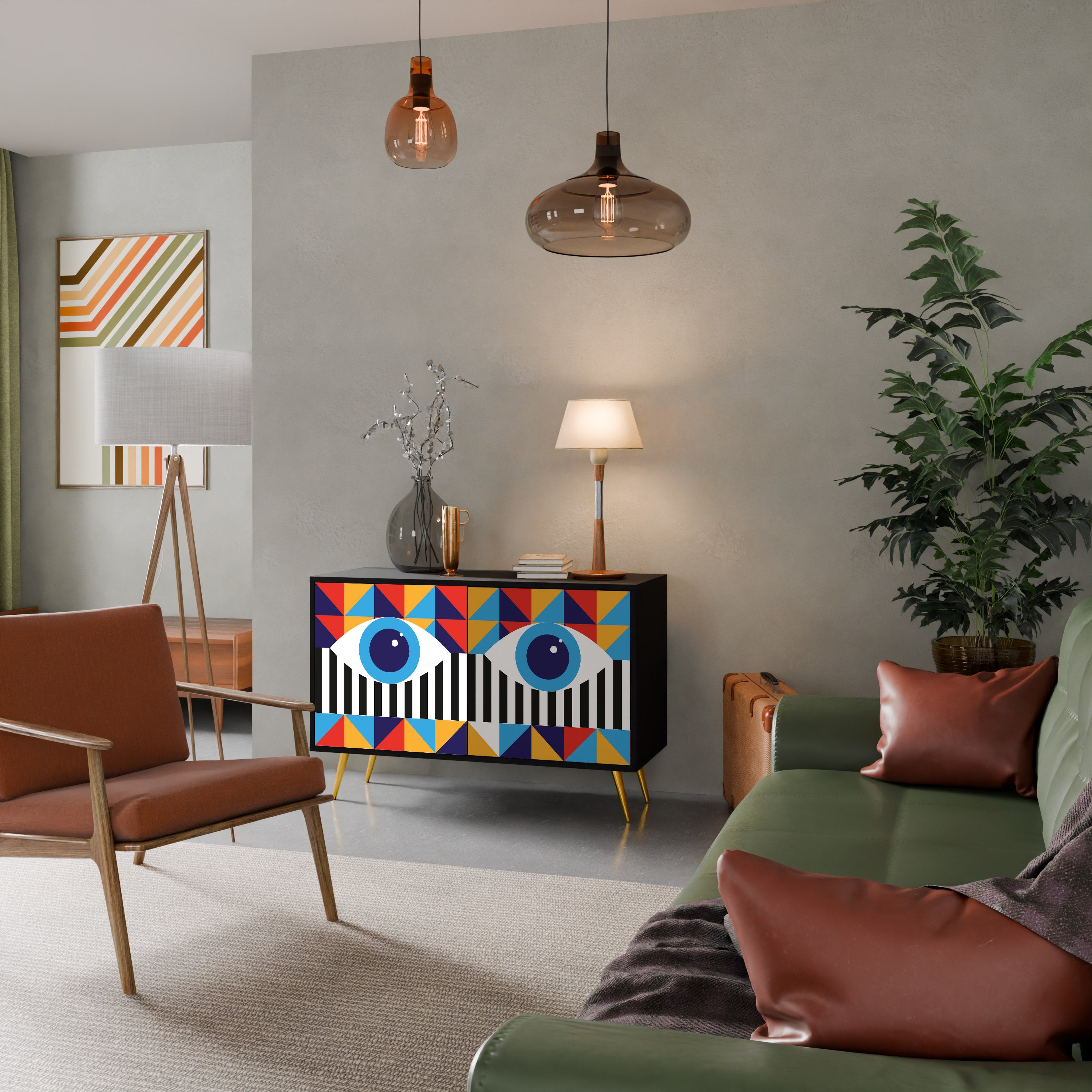 ABSTRAKTION OCH GEOMETRI 2-dörrars skänk i svart finish