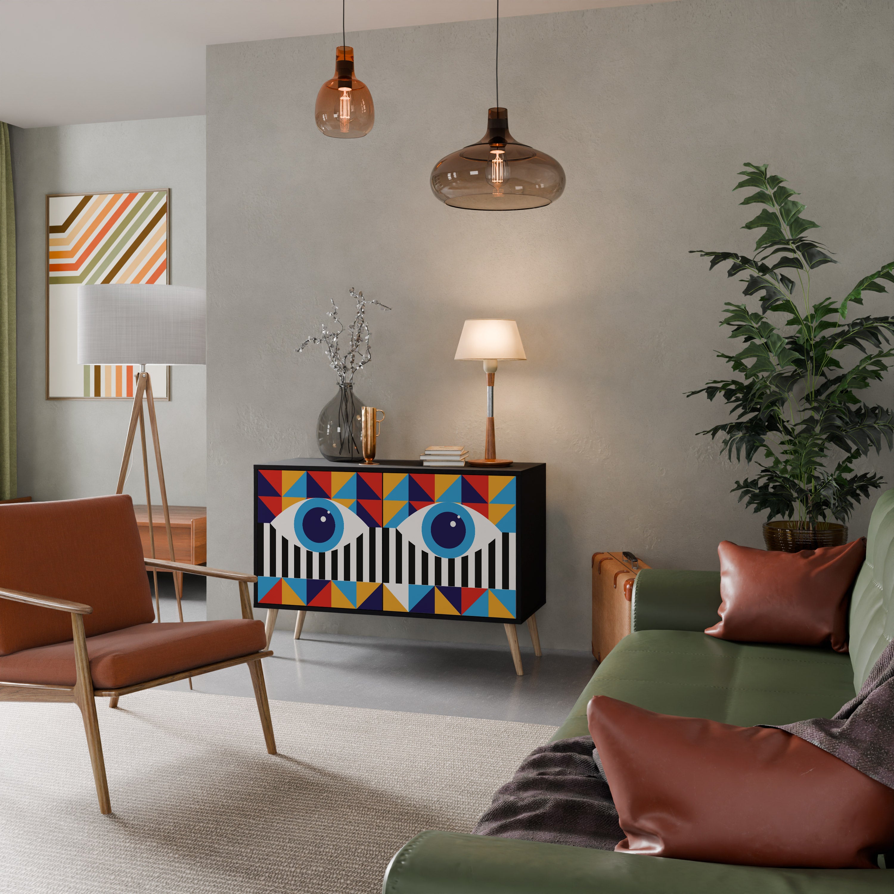 ABSTRAKTION OCH GEOMETRI 2-dörrars skänk i svart finish