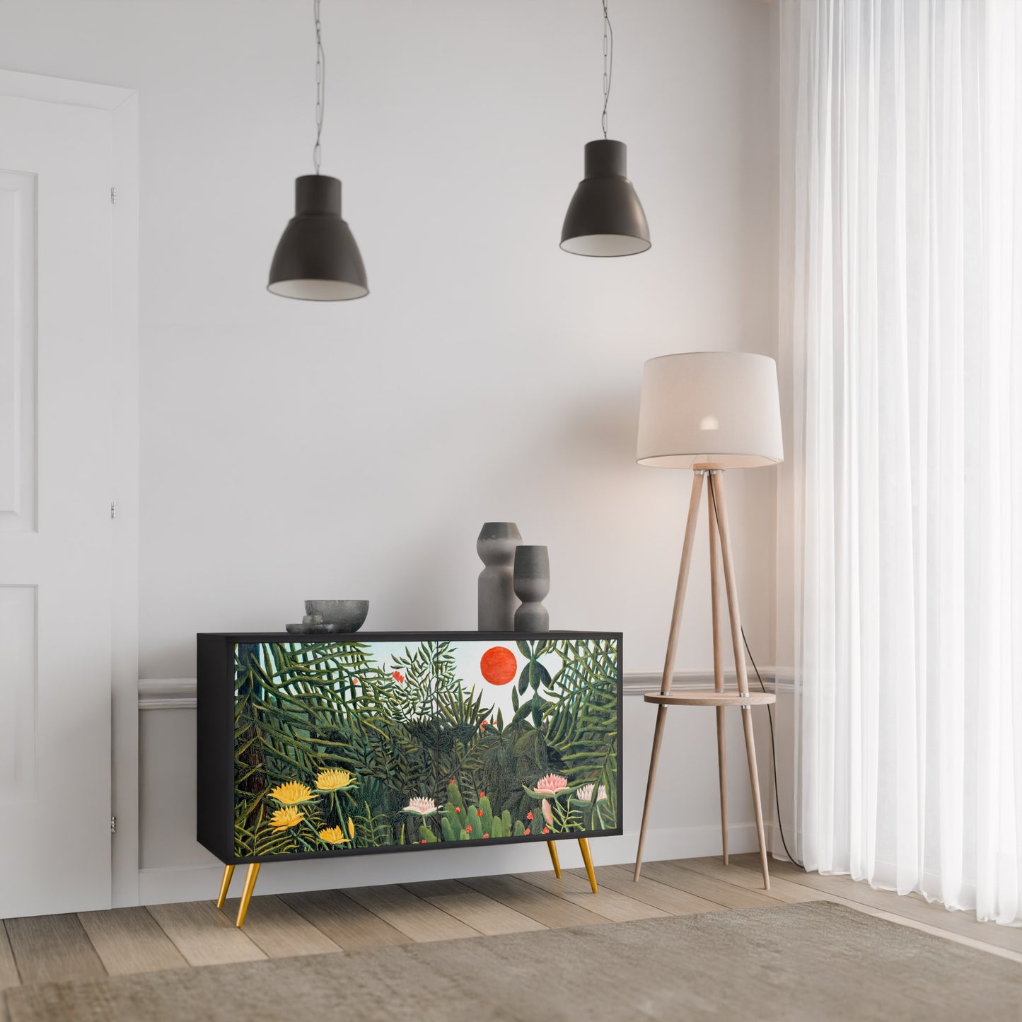 VIRGIN SKOG MED SUNSET 2-dörrars skänk i svart finish