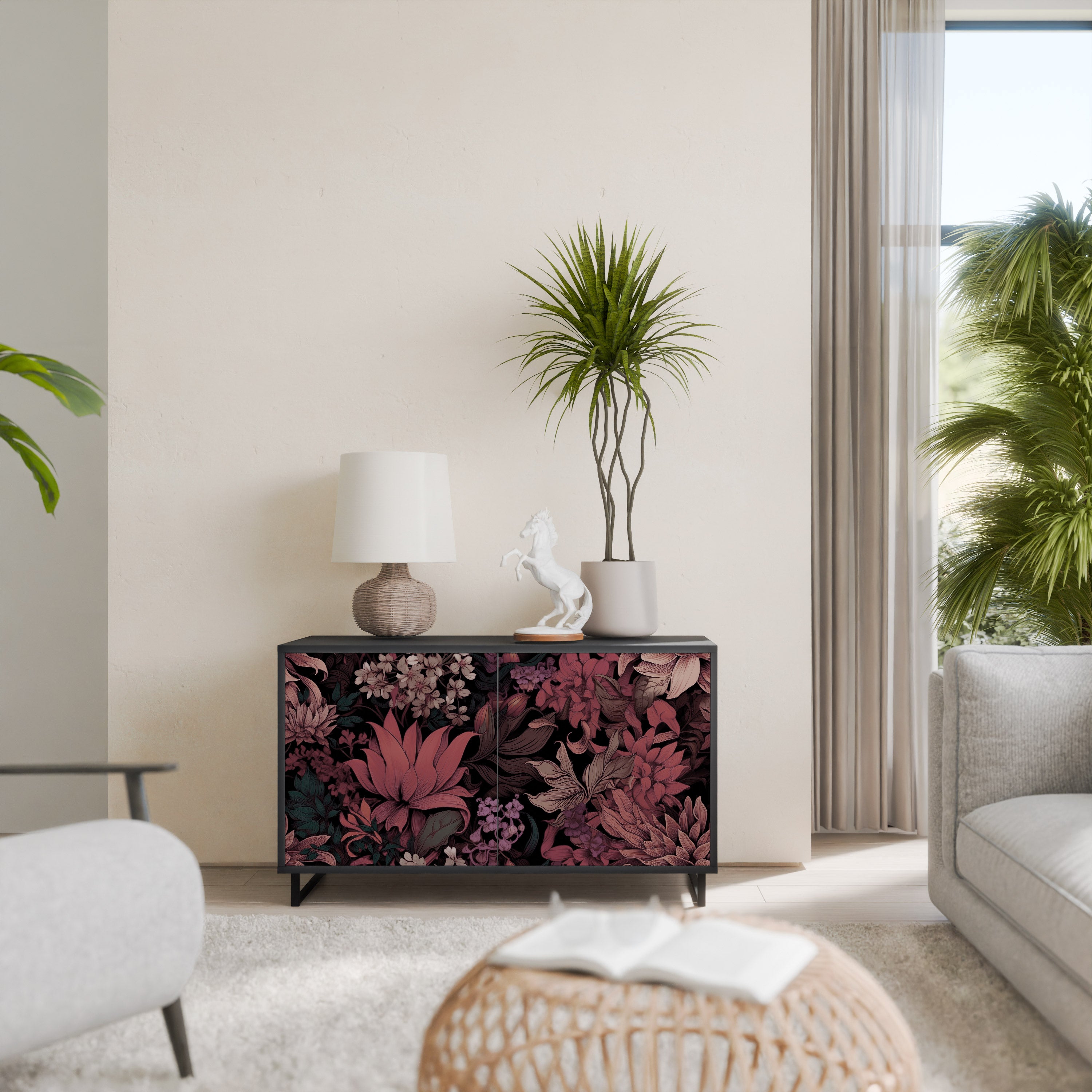 FLORAL WHISPER 2-dörrars skänk i svart finish