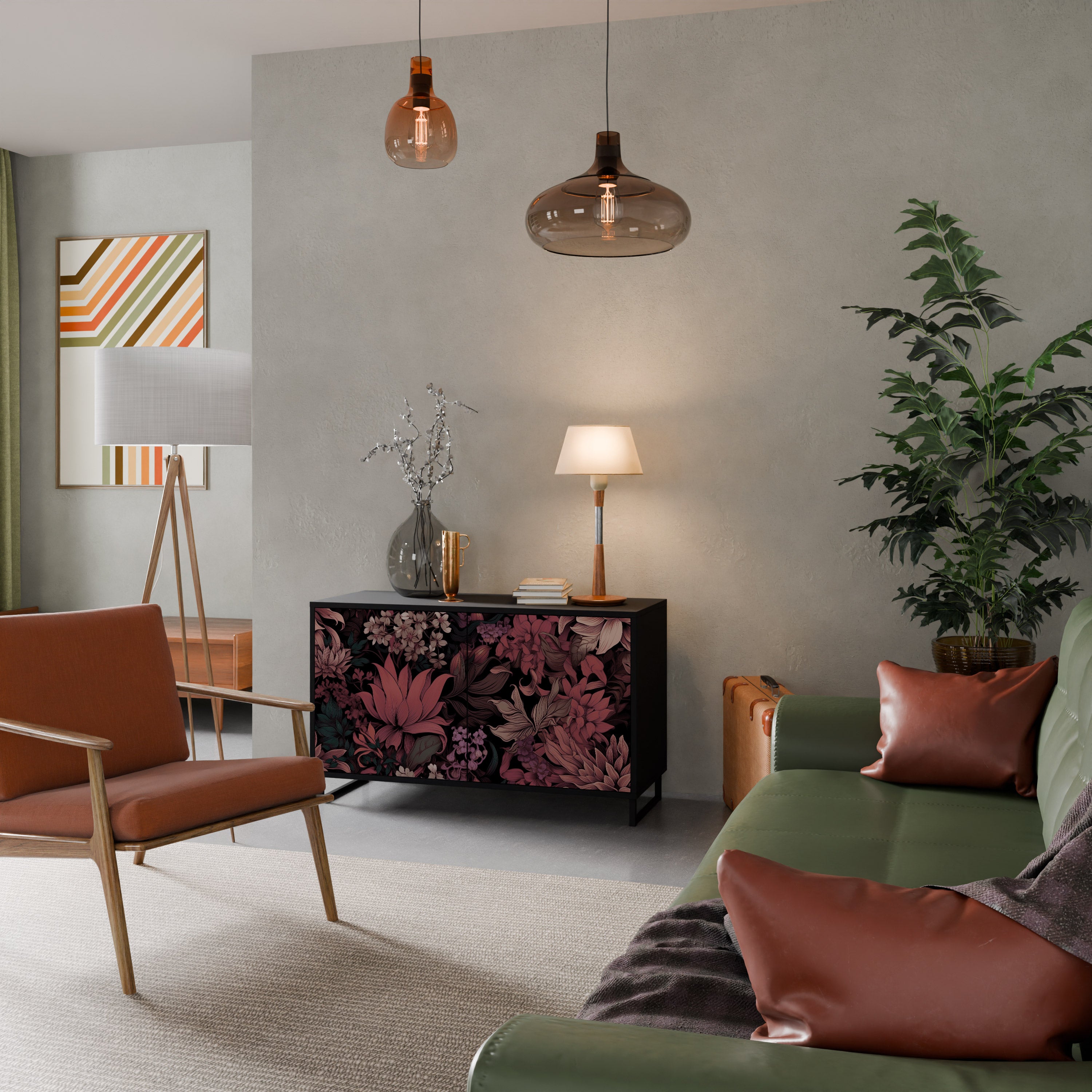 FLORAL WHISPER 2-dörrars skänk i svart finish