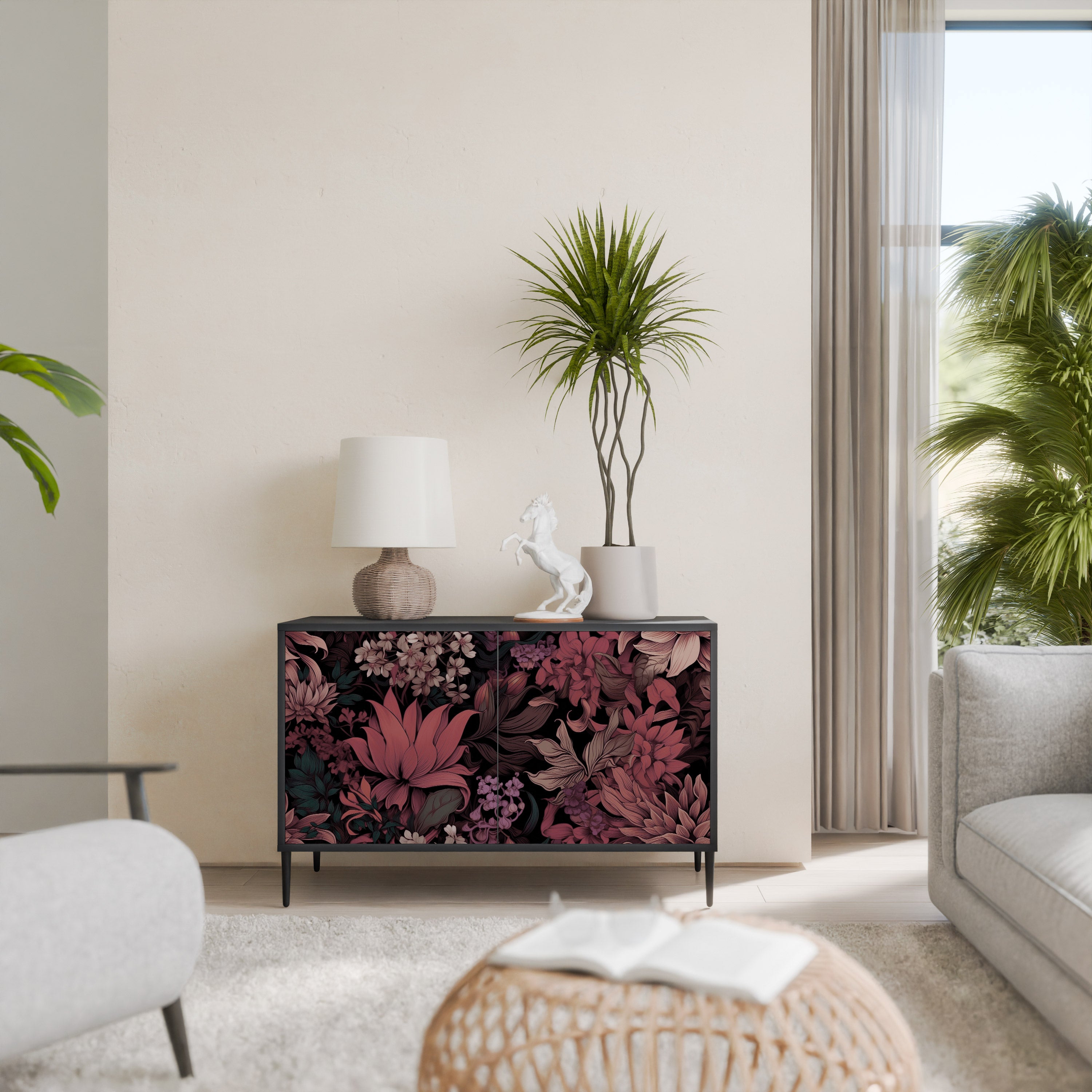 FLORAL WHISPER 2-dörrars skänk i svart finish