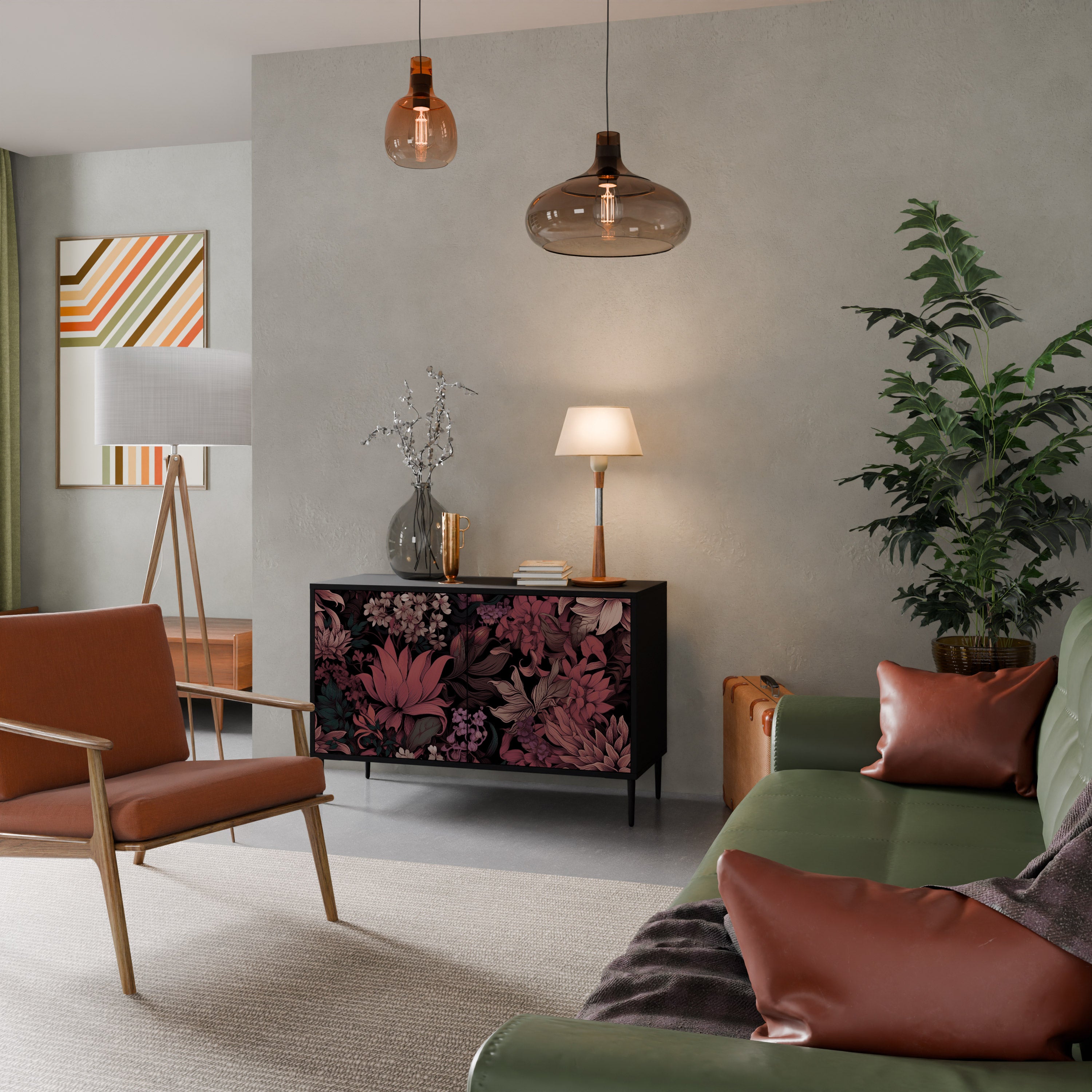 FLORAL WHISPER 2-dörrars skänk i svart finish