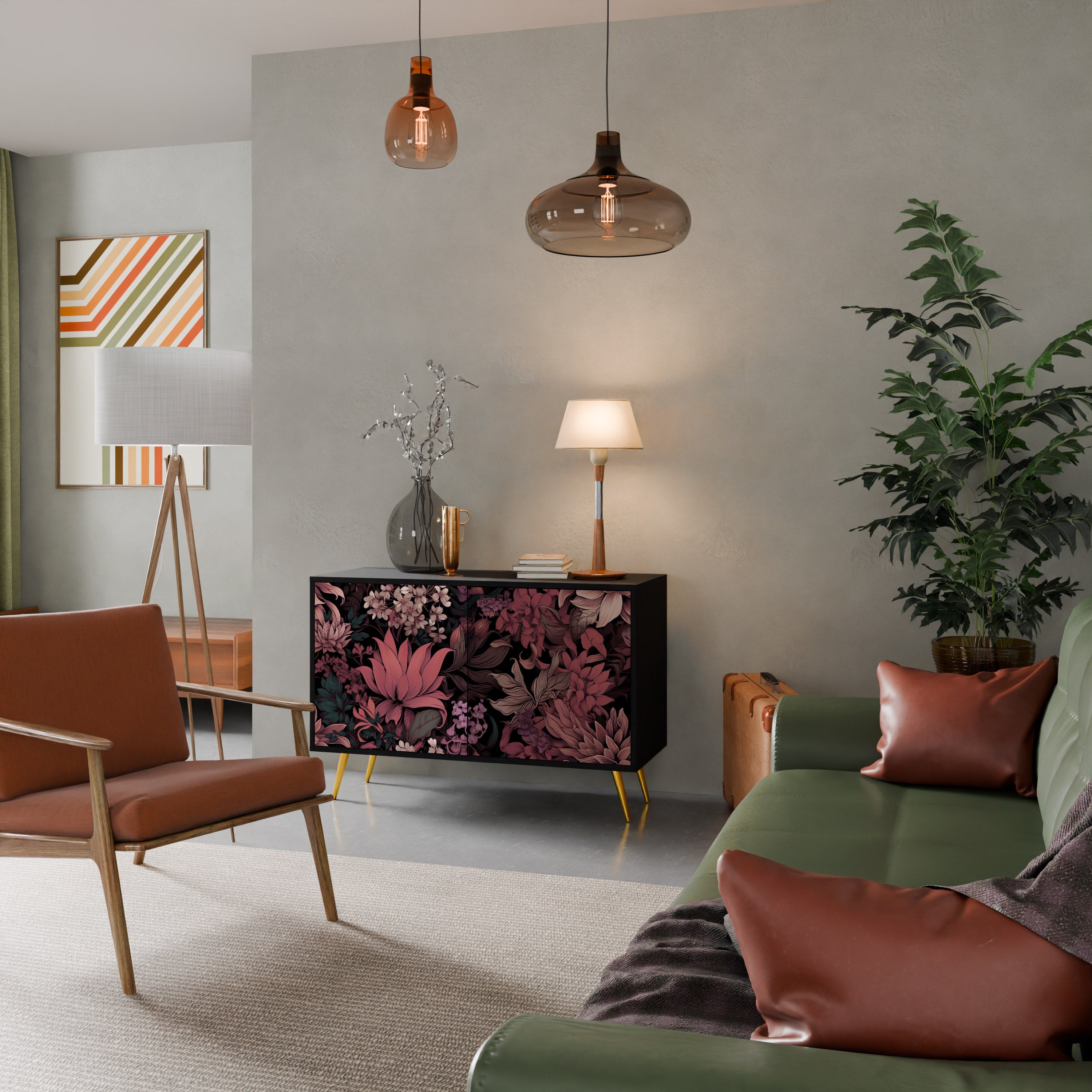FLORAL WHISPER 2-dörrars skänk i svart finish