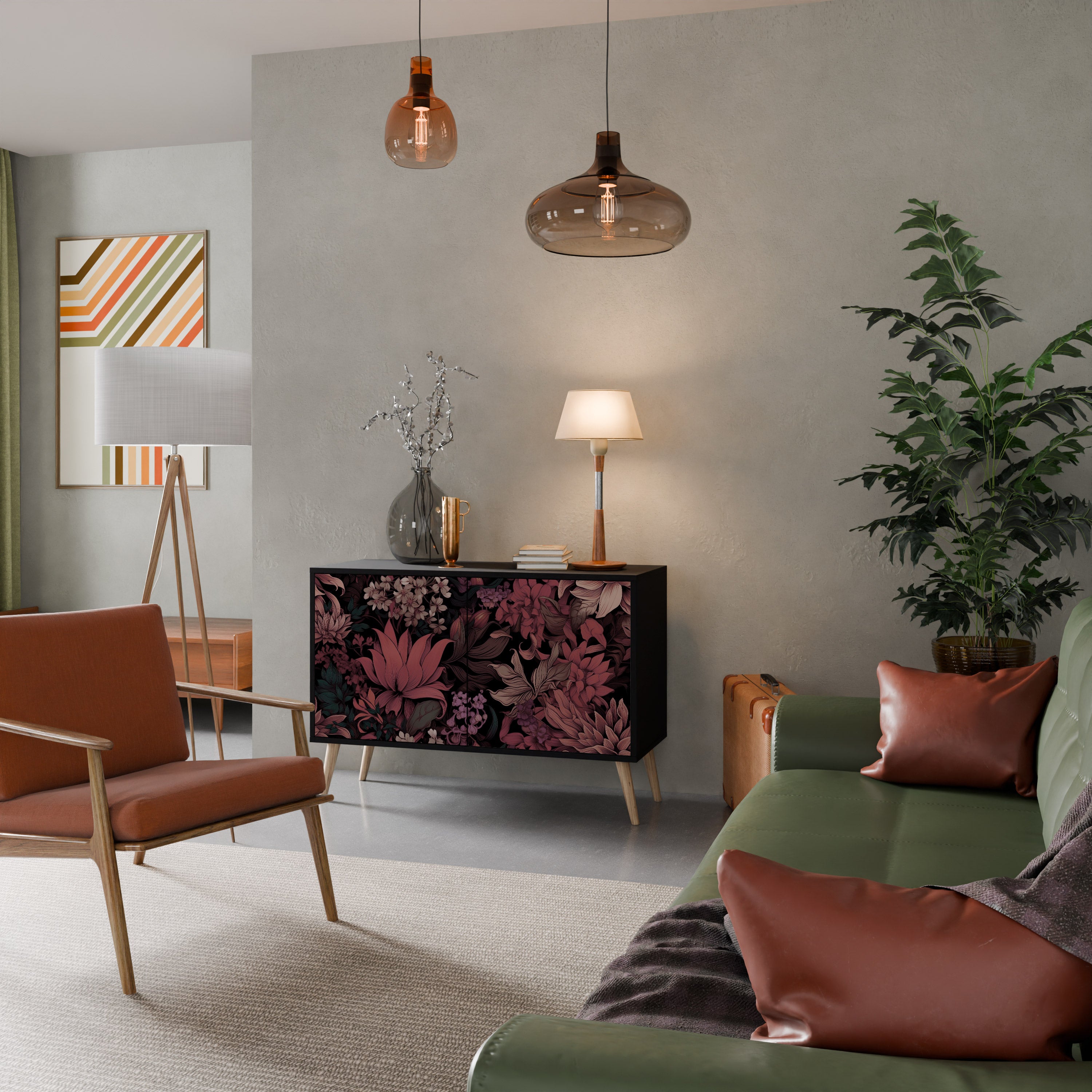 FLORAL WHISPER 2-dörrars skänk i svart finish