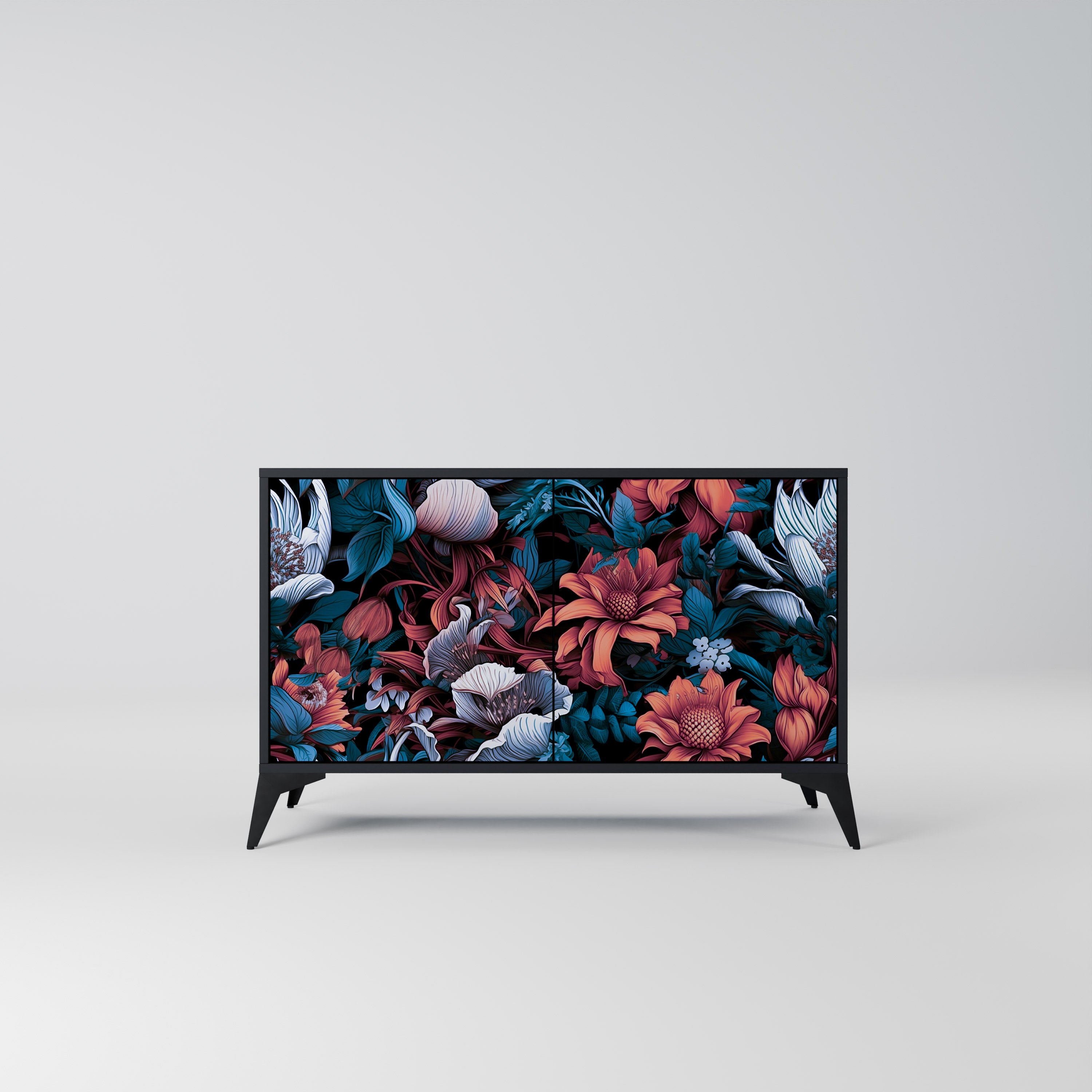 ETHEREAL BLOSSOMS 2-dörrars skänk i svart finish