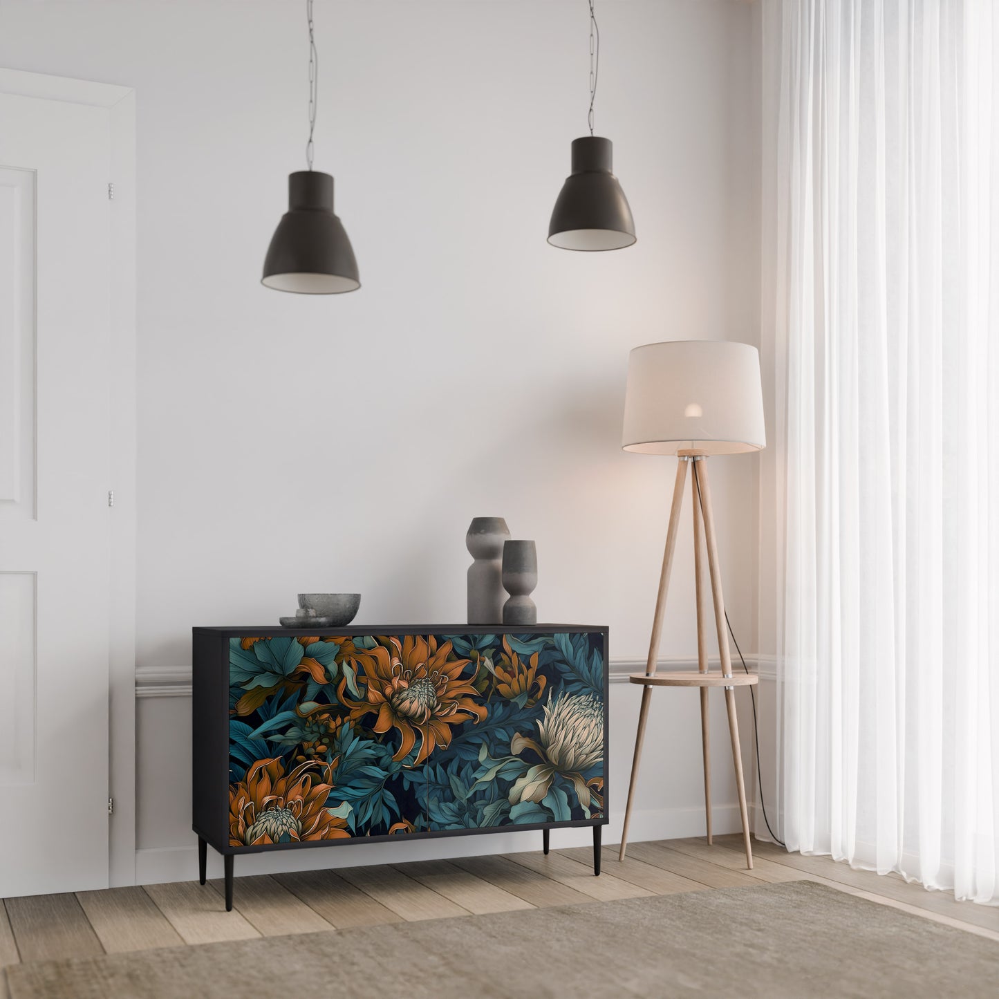 MORNING BLOOM 2-Door Sideboard in Black Finish