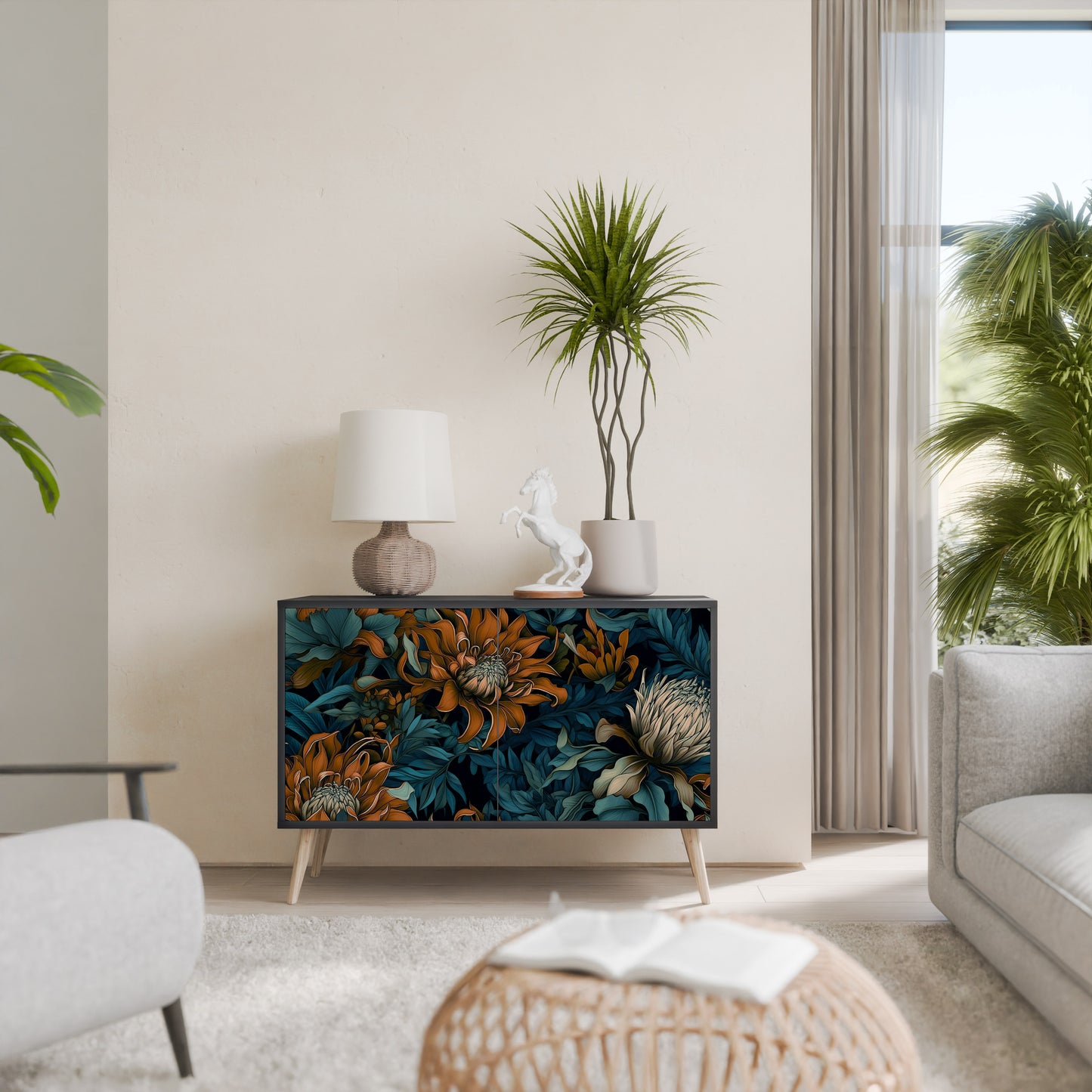 MORNING BLOOM 2-Door Sideboard in Black Finish