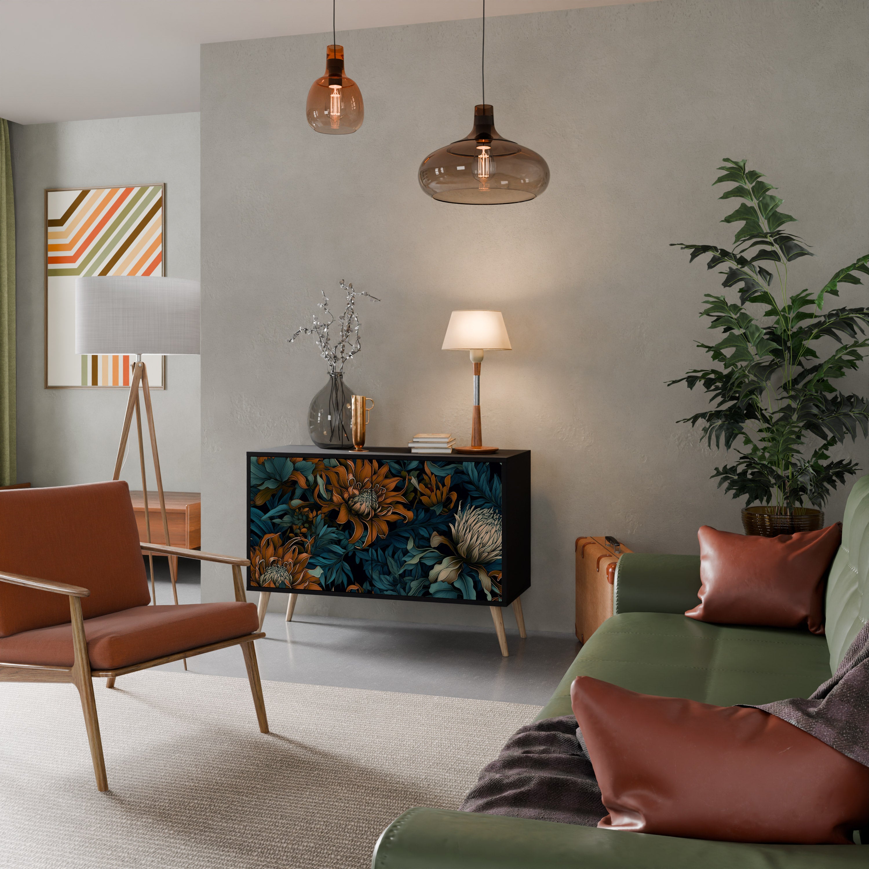 MORNING BLOOM 2-dörrars skänk i svart finish
