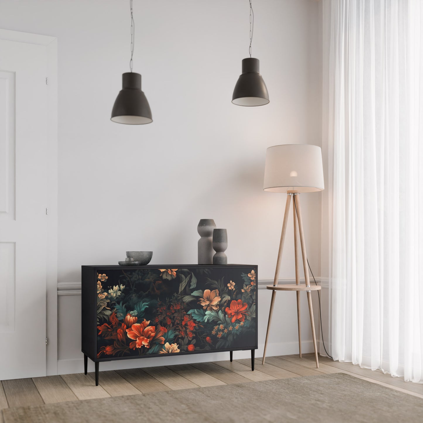 IMAGINARY BLOSSOM 2-Door Sideboard in Black Finish