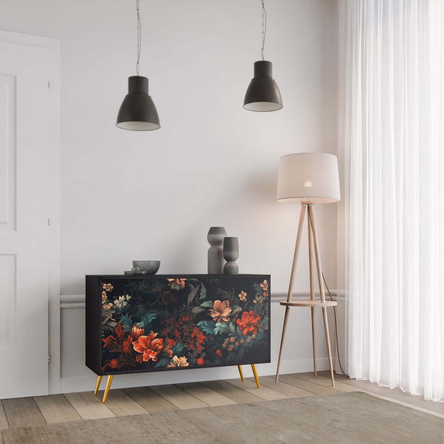 IMAGINARY BLOSSOM 2-Door Sideboard in Black Finish