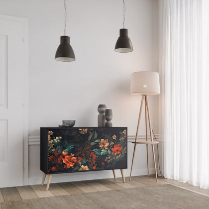 IMAGINARY BLOSSOM 2-Door Sideboard in Black Finish