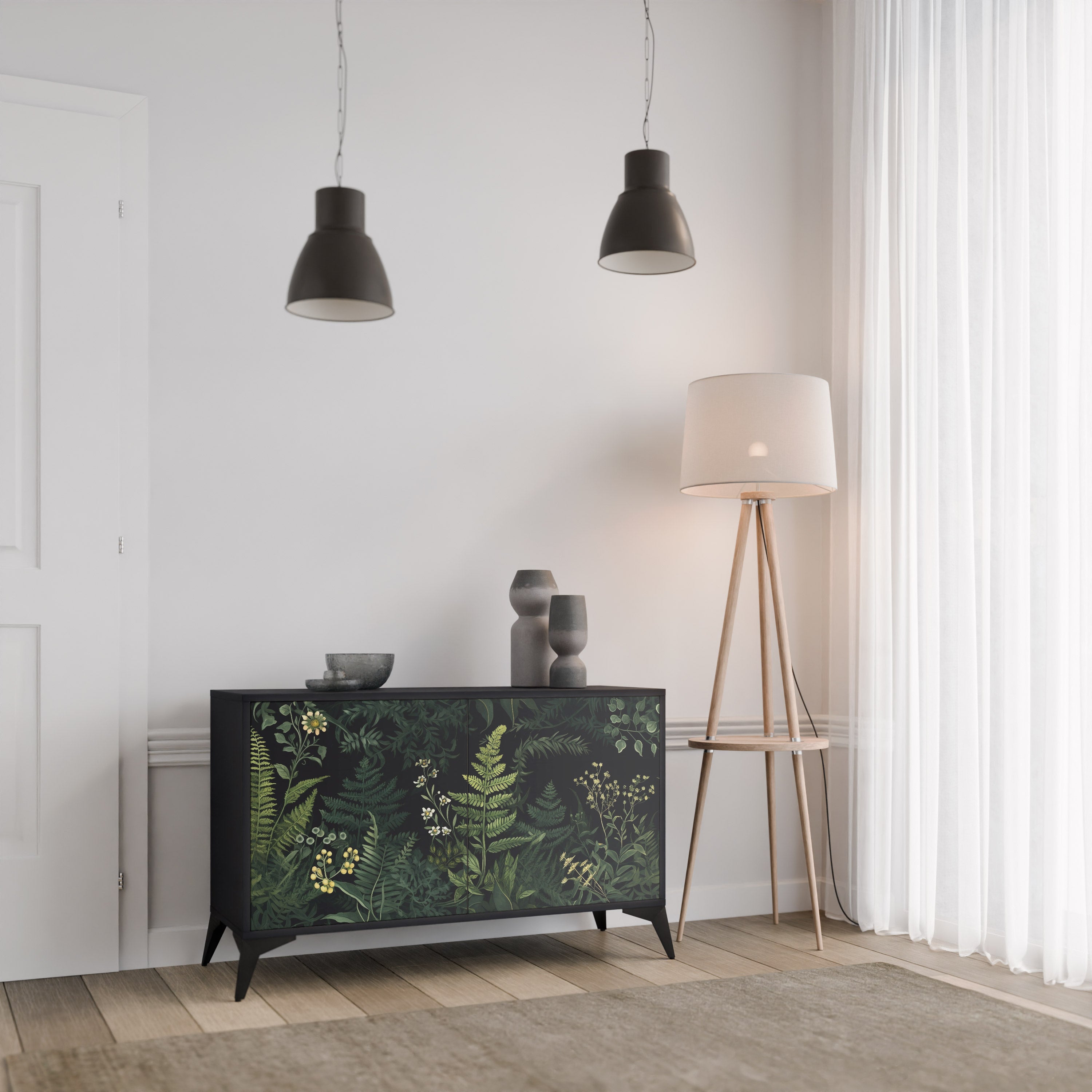 FERN FLOWERS 2-dörrars skänk i svart finish