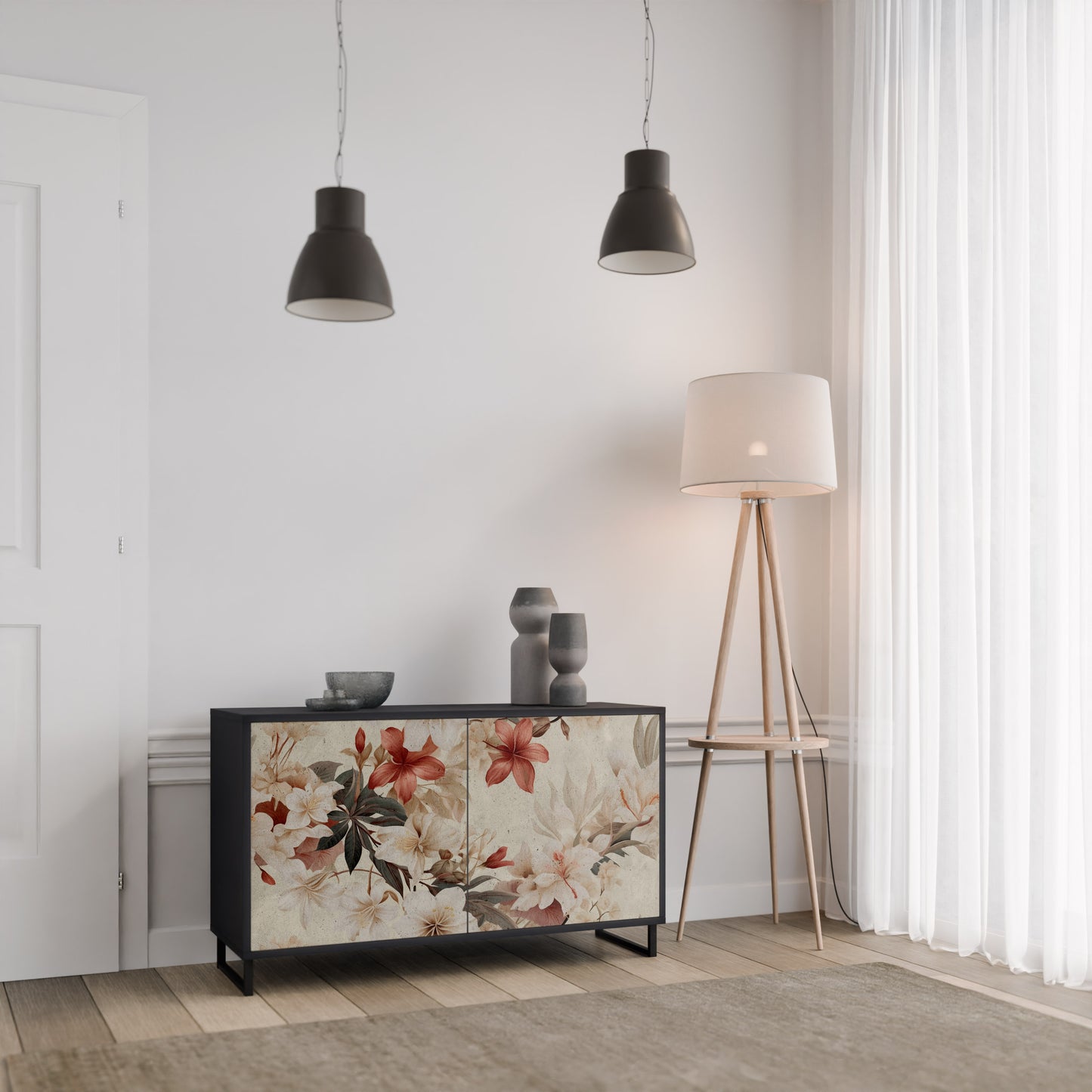 PETAL HARMONY 2-Door Sideboard in Black Finish
