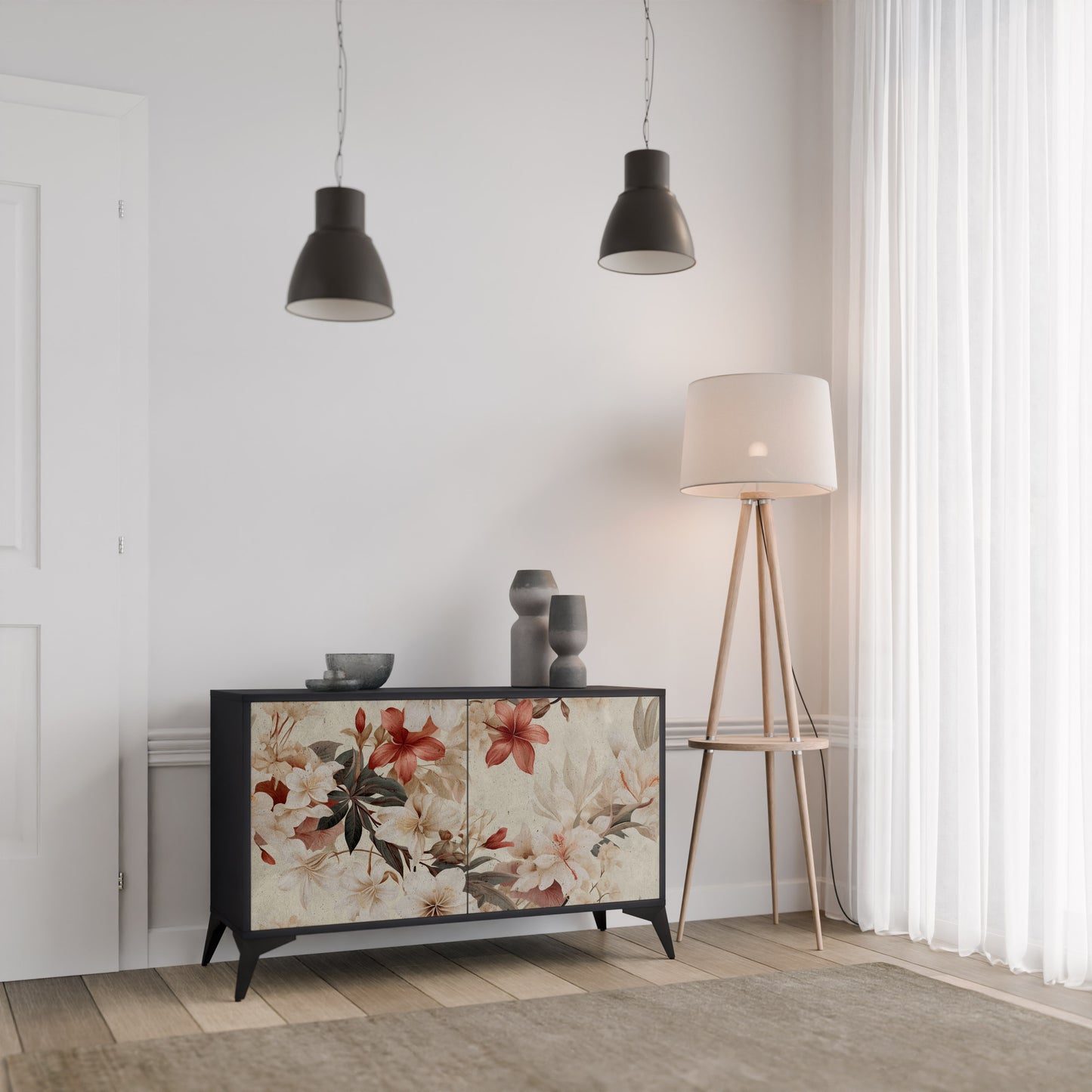 PETAL HARMONY 2-Door Sideboard in Black Finish
