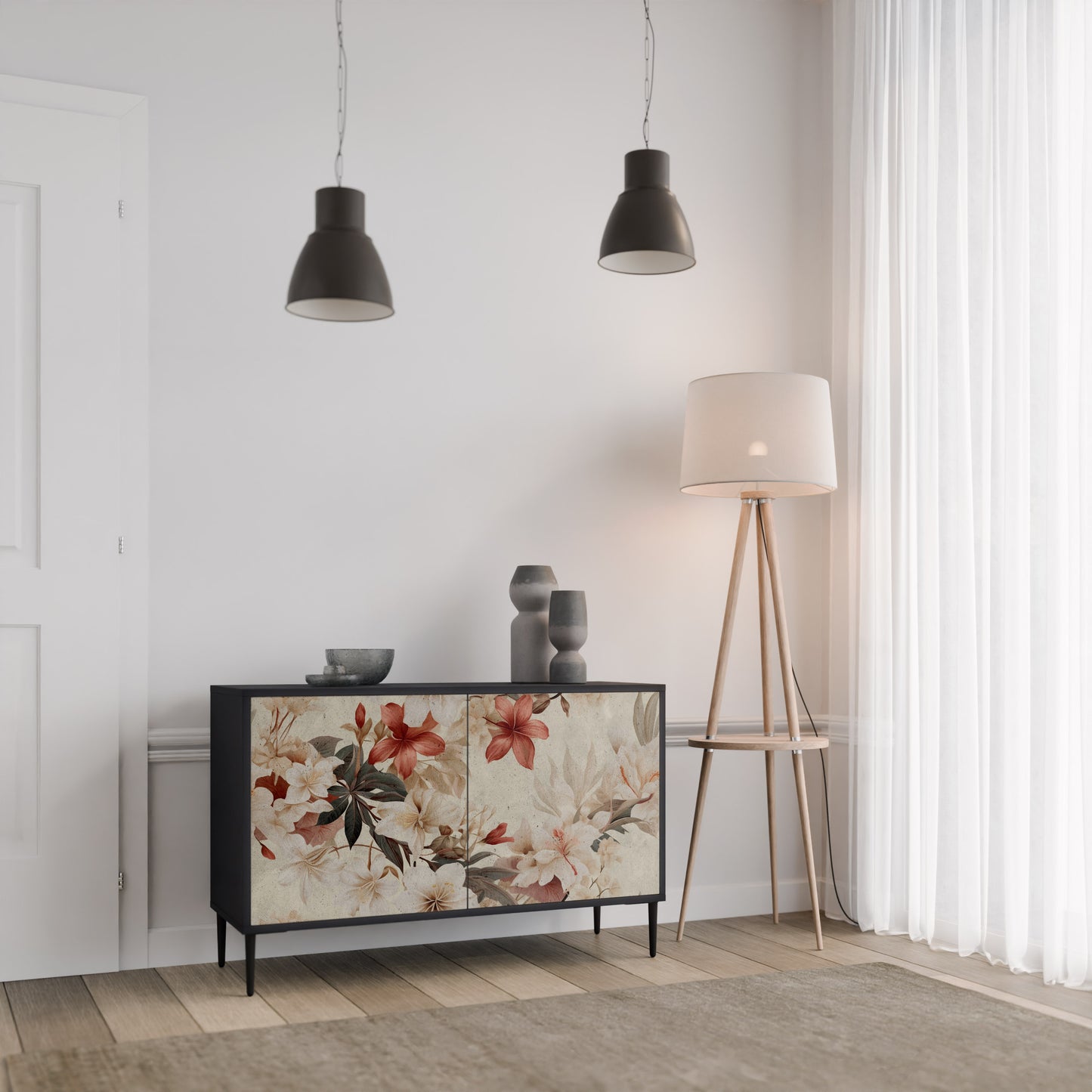 PETAL HARMONY 2-Door Sideboard in Black Finish