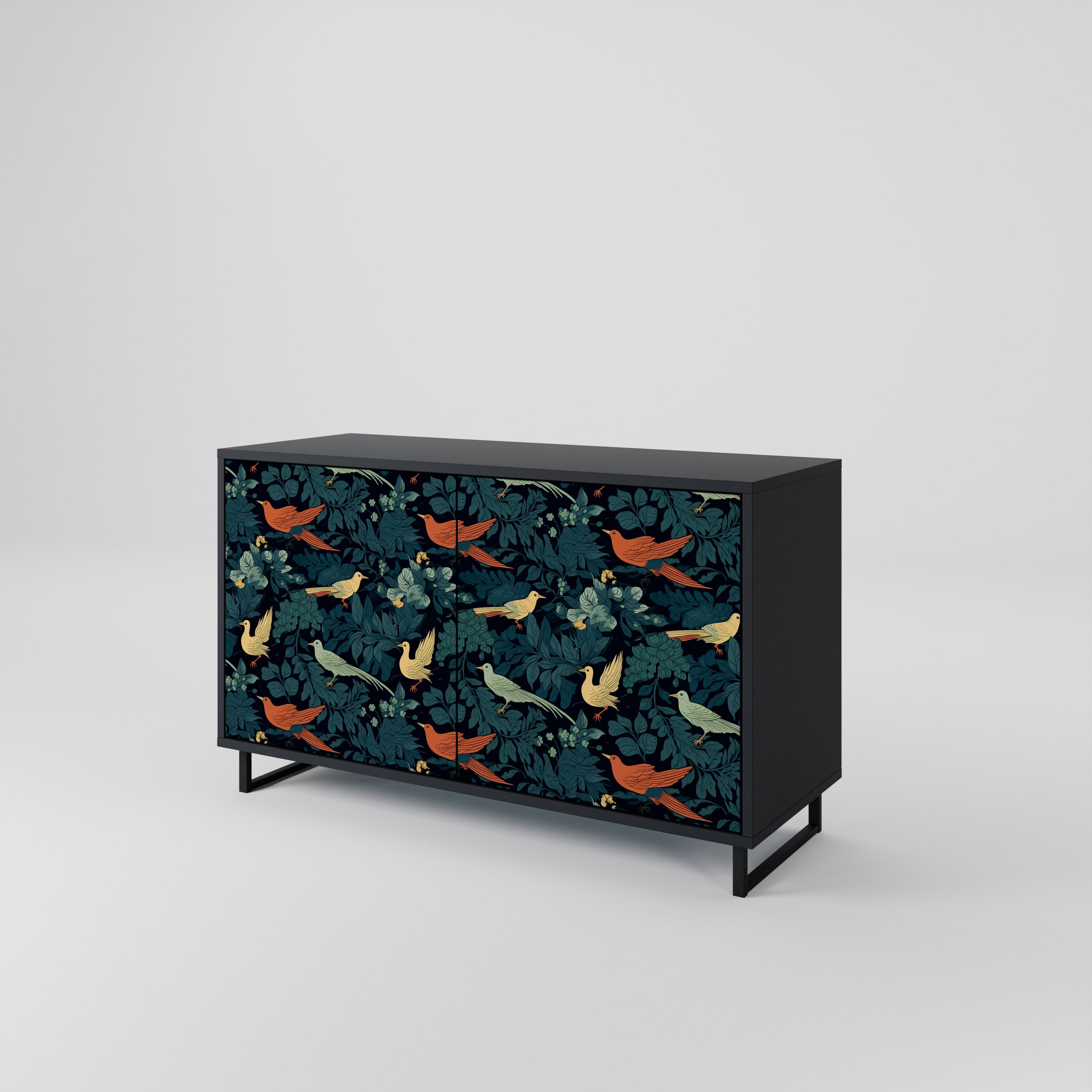 FOWL ORNAMENT 2-dörrars skänk i svart finish