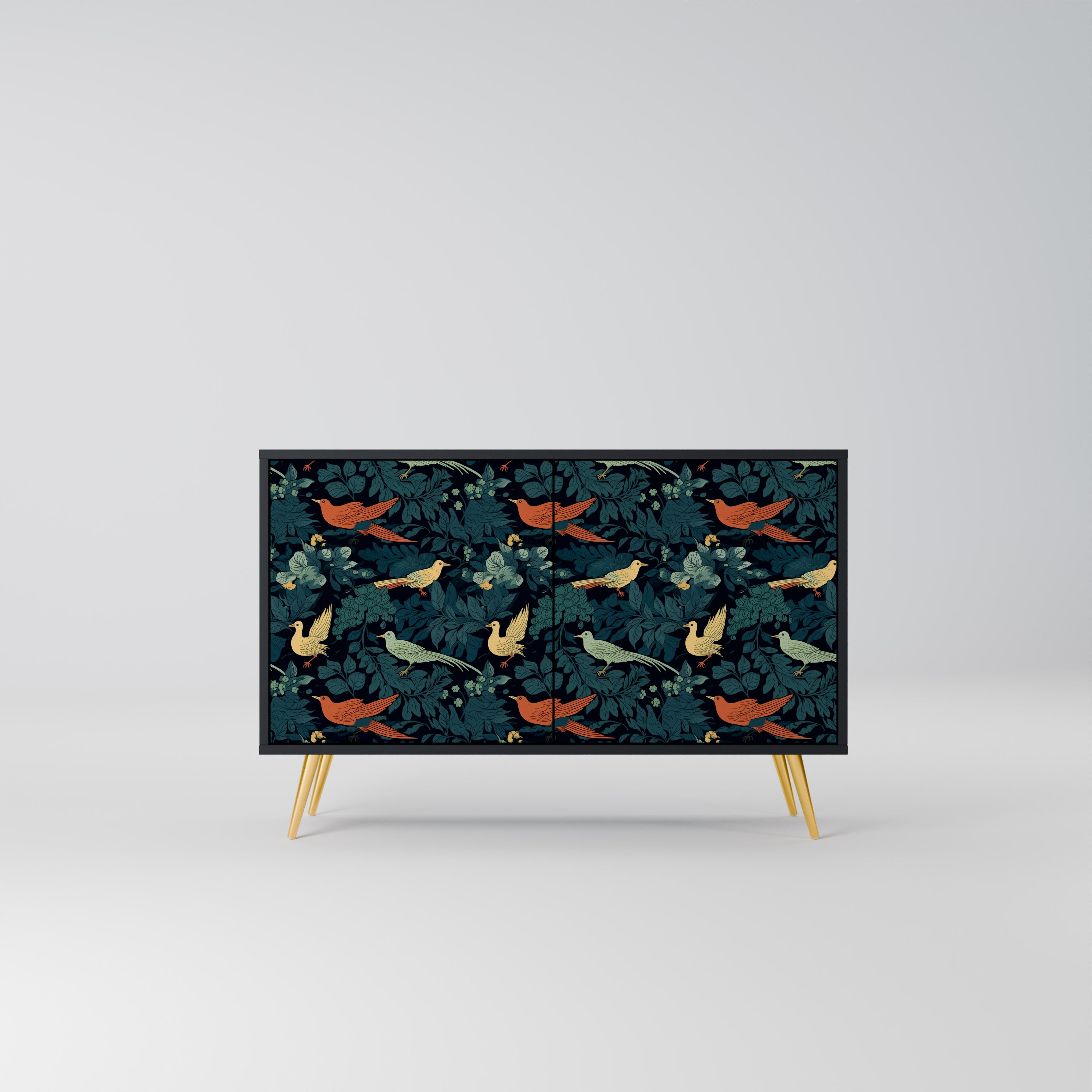 FOWL ORNAMENT 2-dörrars skänk i svart finish