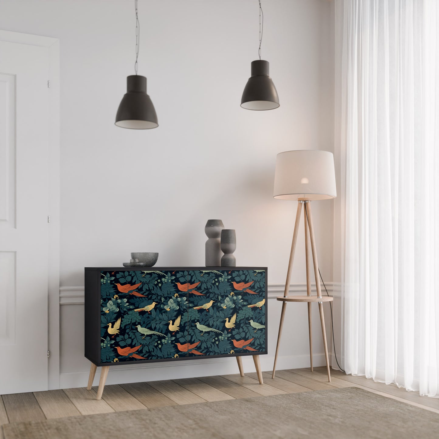 FOWL ORNAMENT 2-Door Sideboard in Black Finish