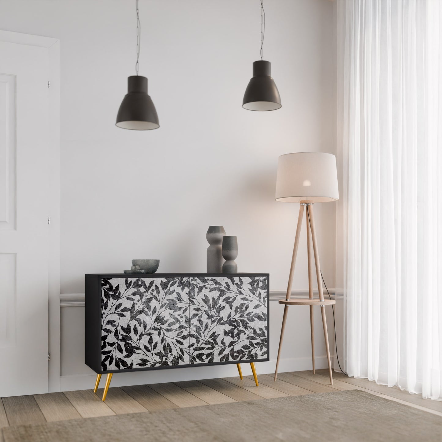 CHARCOAL SPROUT 2-Door Sideboard in Black Finish