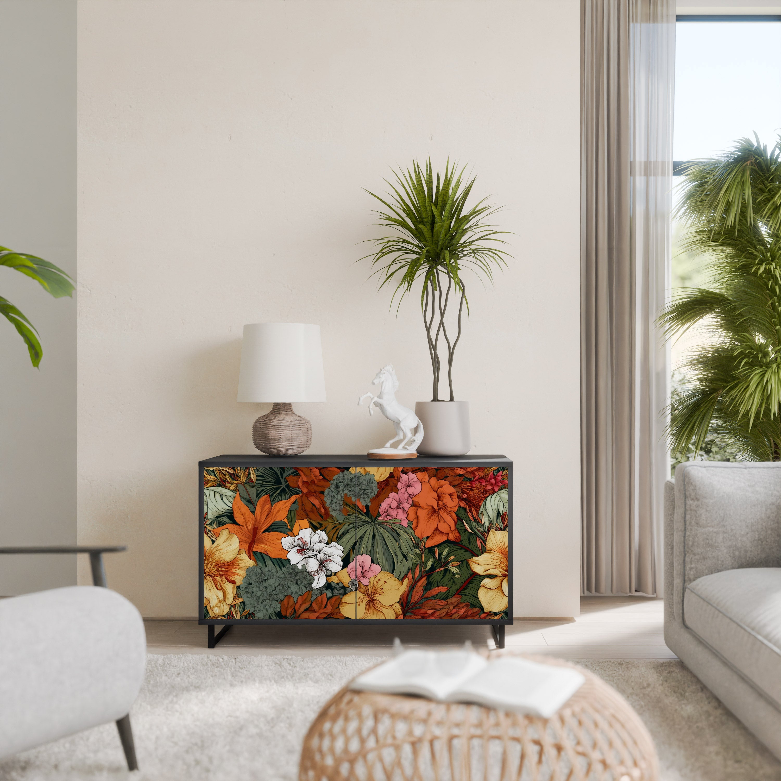 RADIANT FLORA 2-dörrars skänk i svart finish