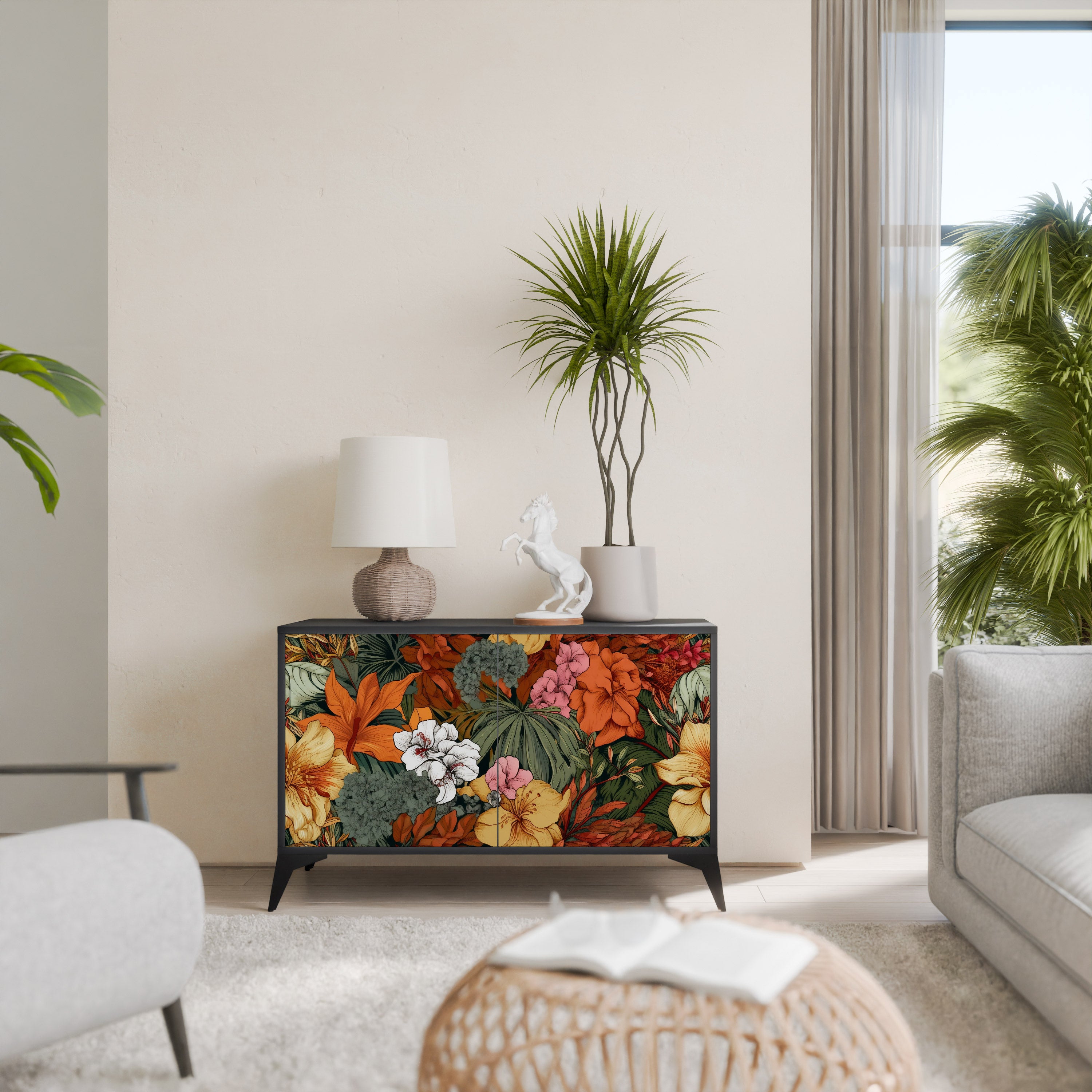 RADIANT FLORA 2-dörrars skänk i svart finish