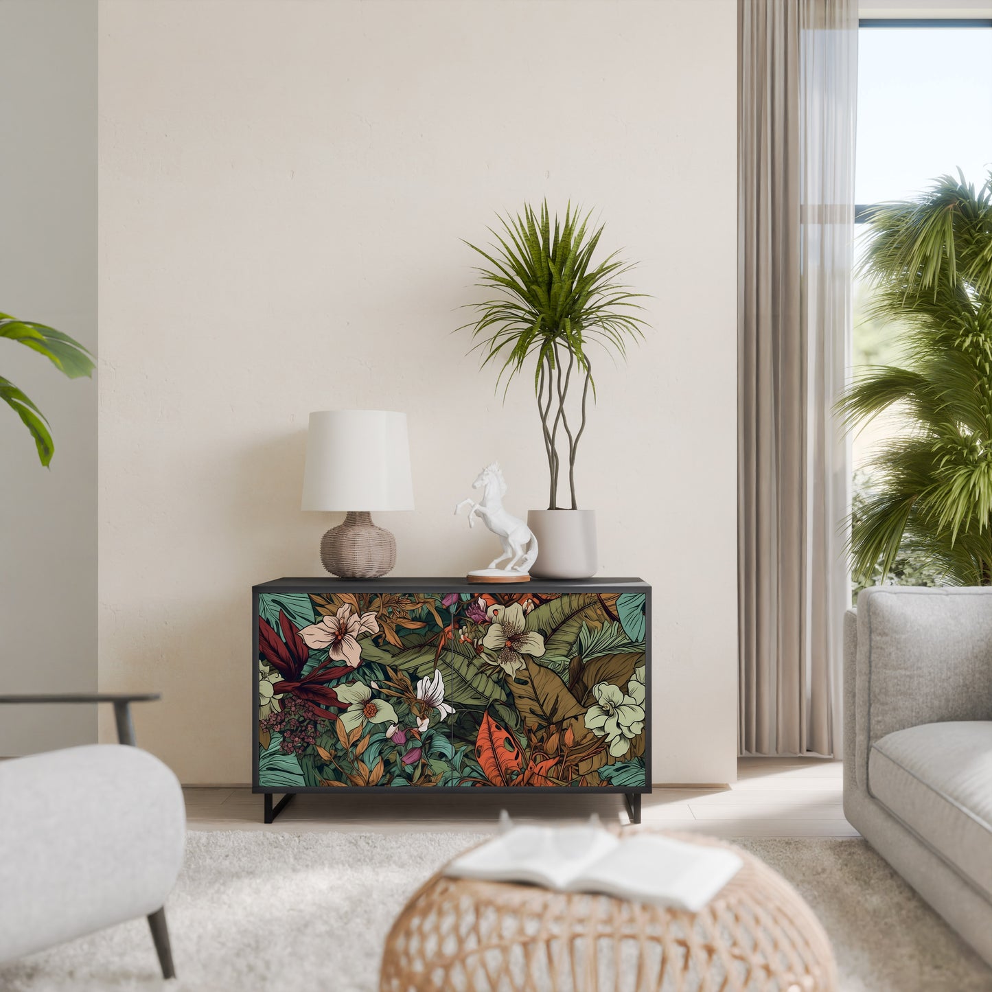 BOTANICAL EMERGENCE 2-Door Sideboard in Black Finish