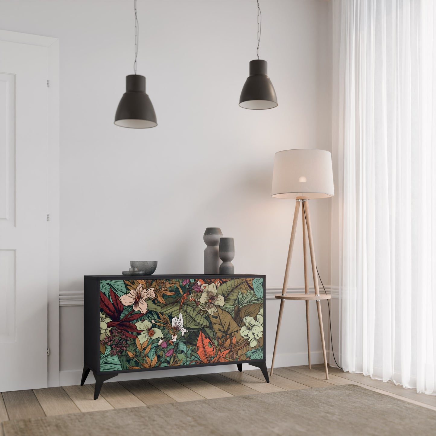 BOTANICAL EMERGENCE 2-Door Sideboard in Black Finish
